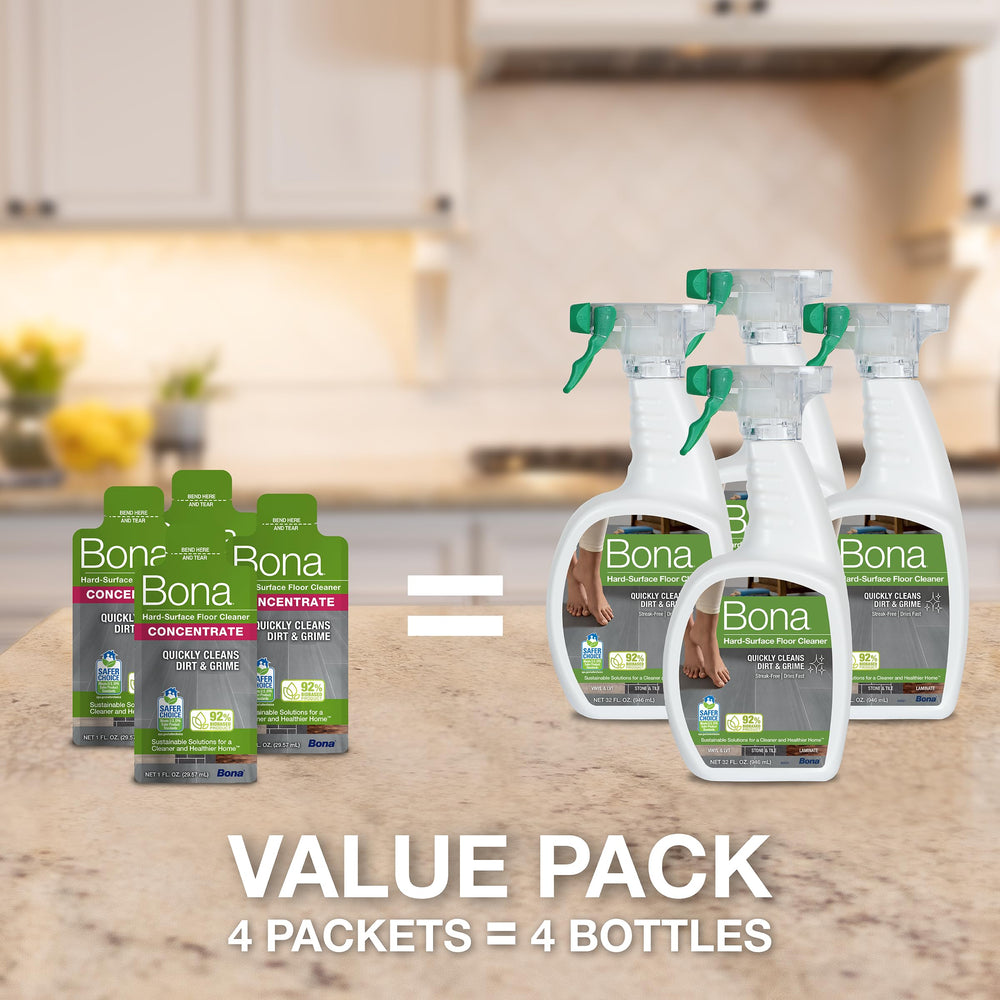 Pour Bona cleaner into bottle to create ready-to-use spray solution.