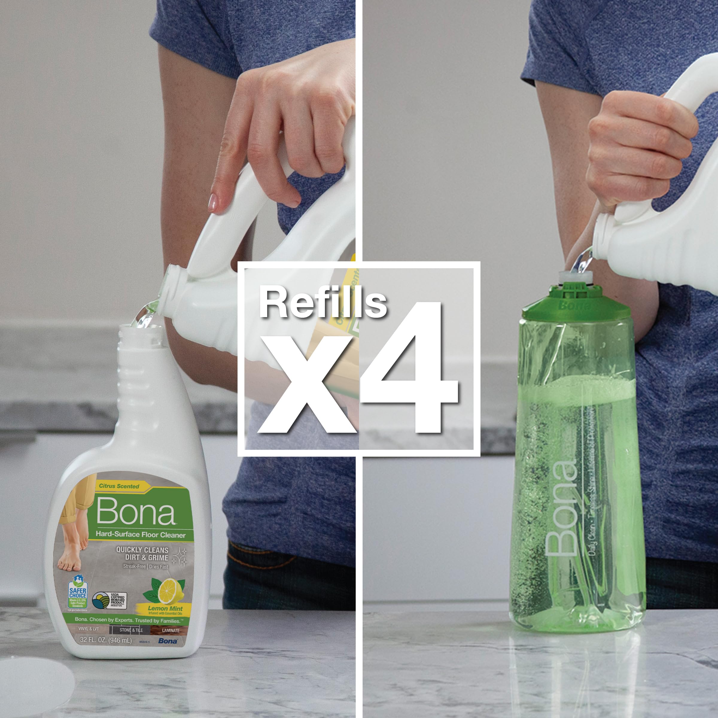 Bona floor cleaner refill packaging highlighting sustainable materials