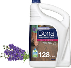 Bona hardwood floor cleaner refill bottle with 128 oz capacity for easy top-ups.