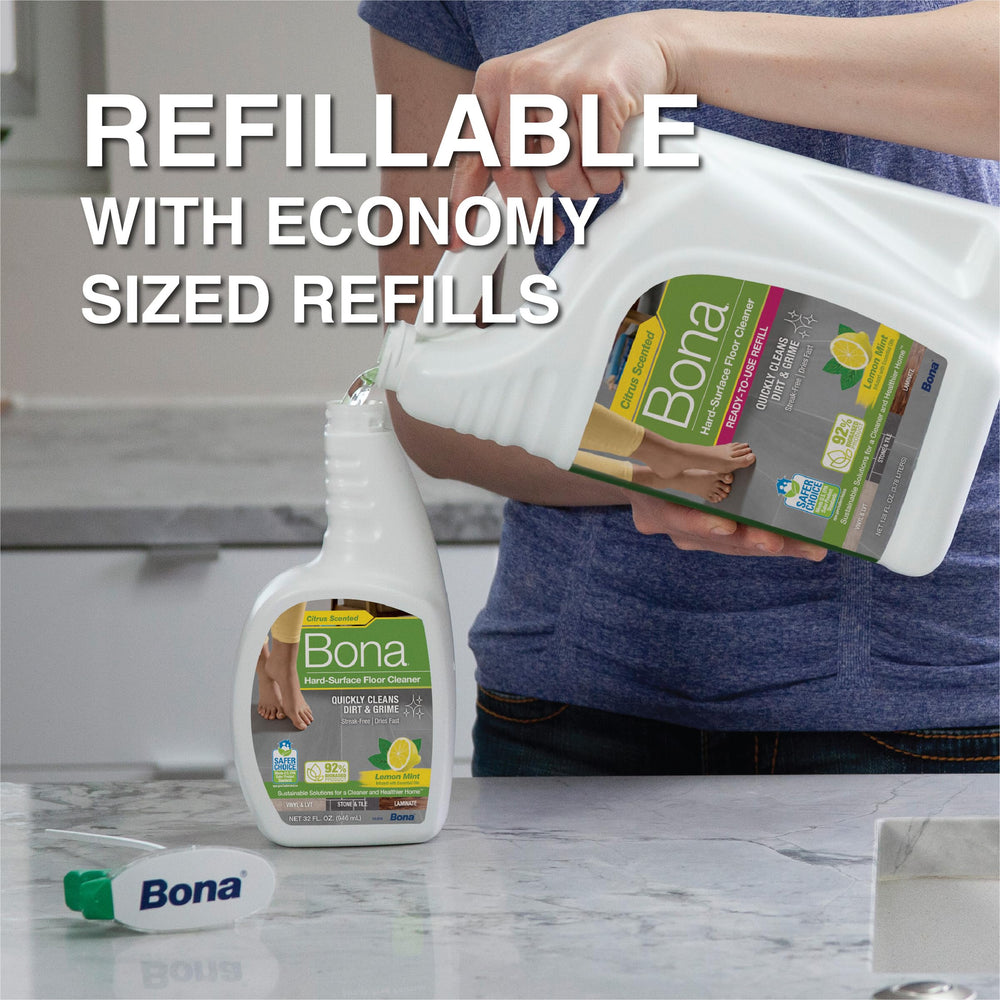 Essential lemon, peppermint, and spearmint oils aroma in Bona cleaner.