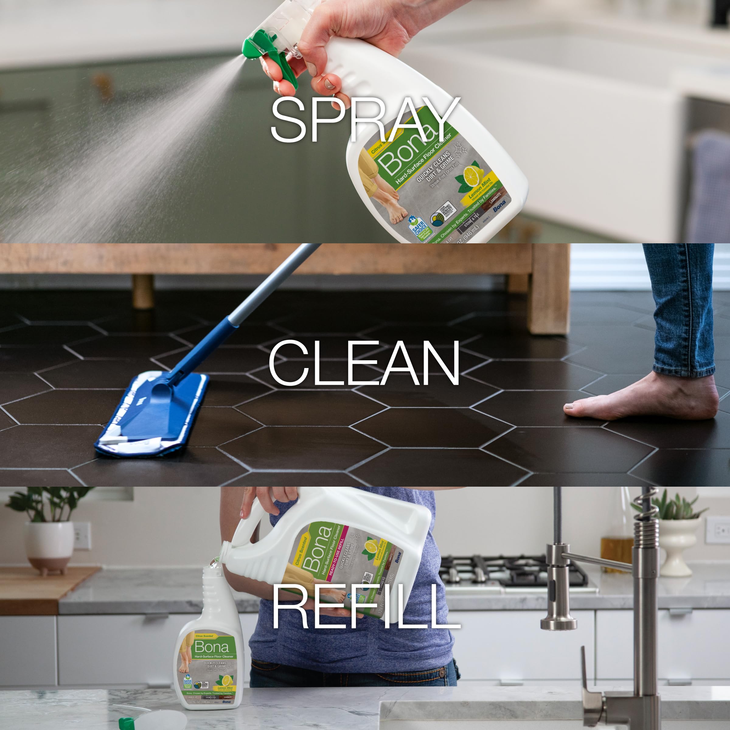 Bona Microfiber Mop paired with cleaner for efficient cleaning.
