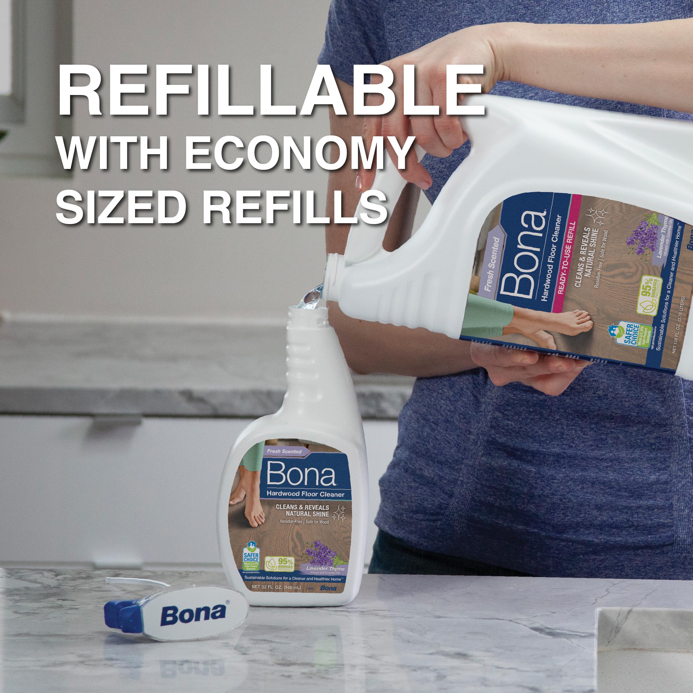 Bona Microfiber Mop facilitates efficient, streak-free cleaning with the cleaner.