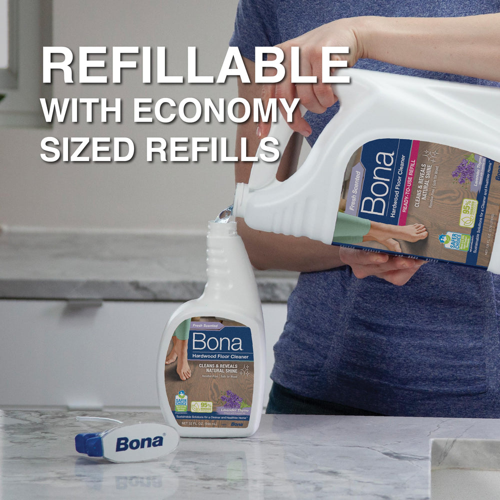 Bona Microfiber Mop facilitates efficient, streak-free cleaning with the cleaner.