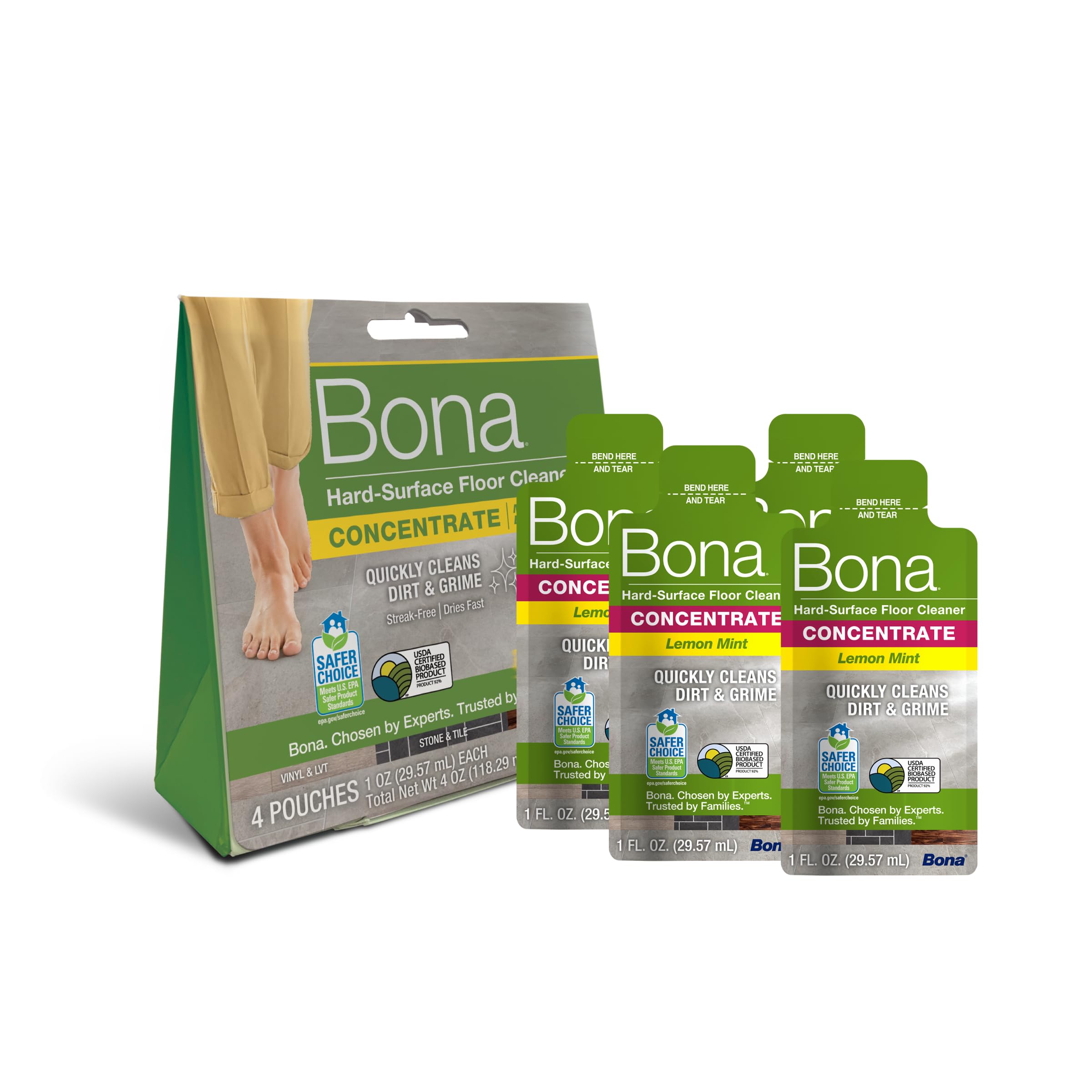 Bona Lemon Mint cleaner bottle being poured to dilute for streak-free use