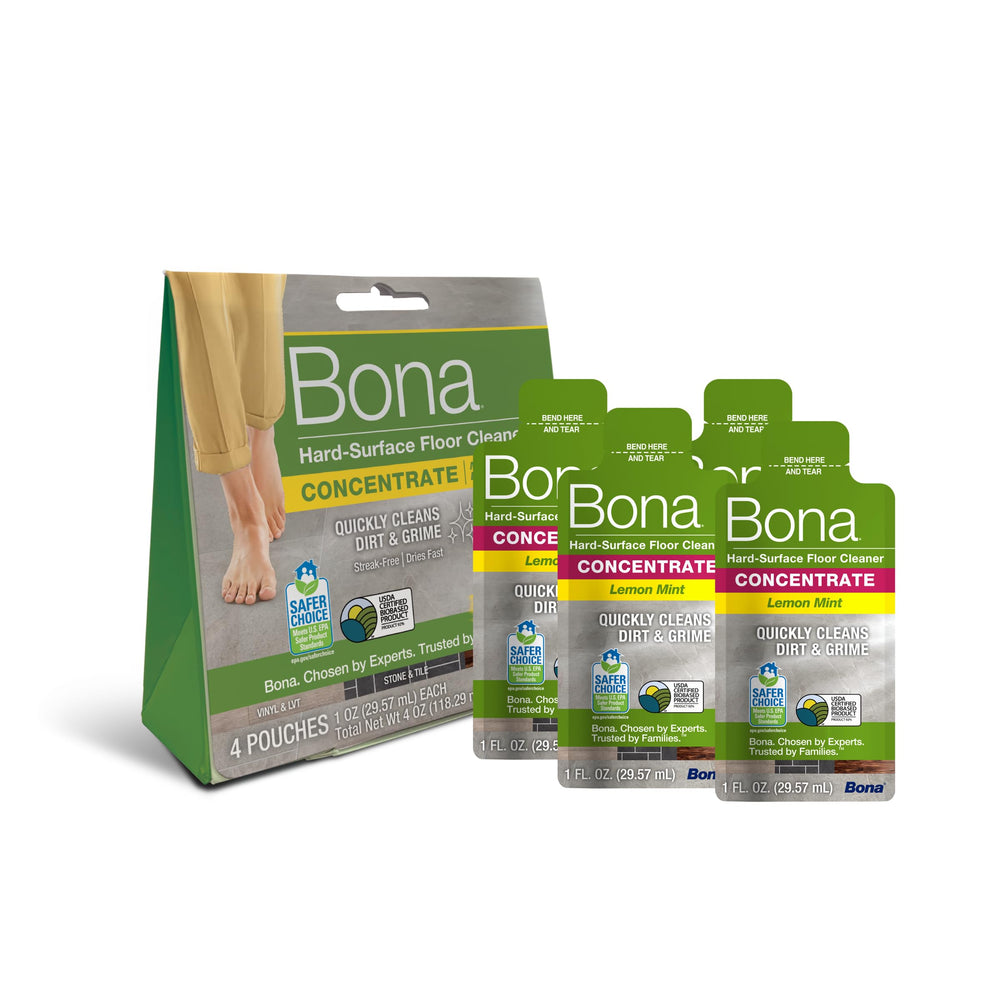Bona Lemon Mint cleaner bottle being poured to dilute for streak-free use