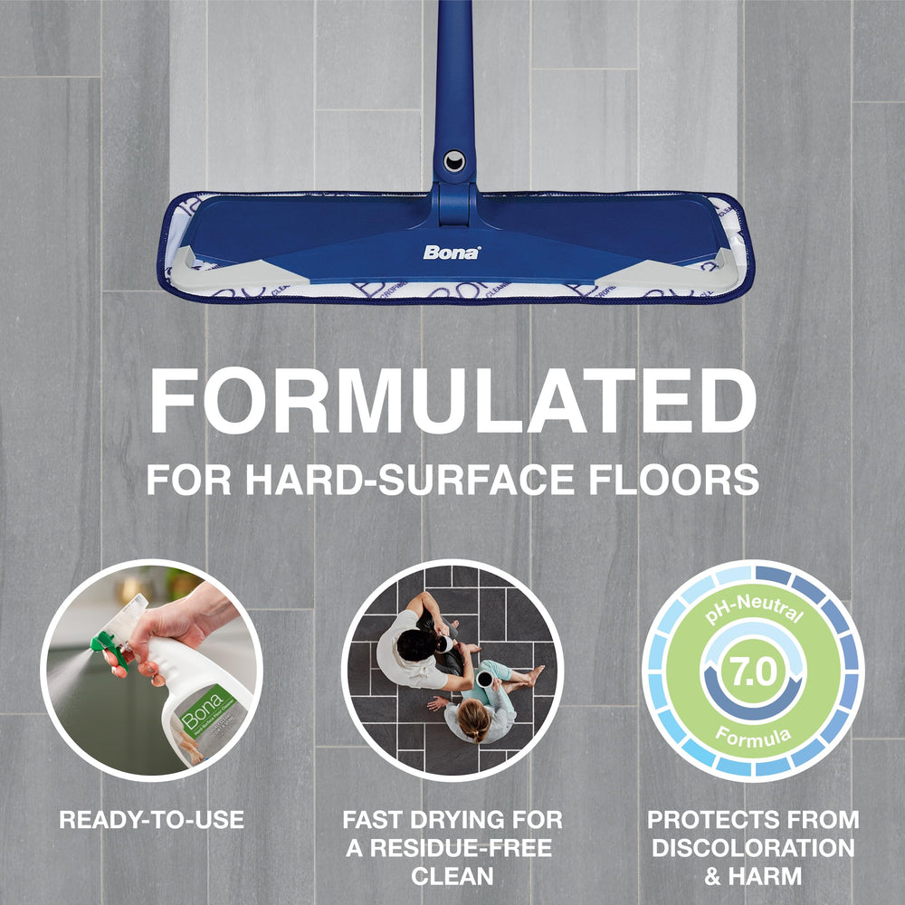 Bona spray-mist demonstrates unscented formula safe for stone, tile, laminate and vinyl.