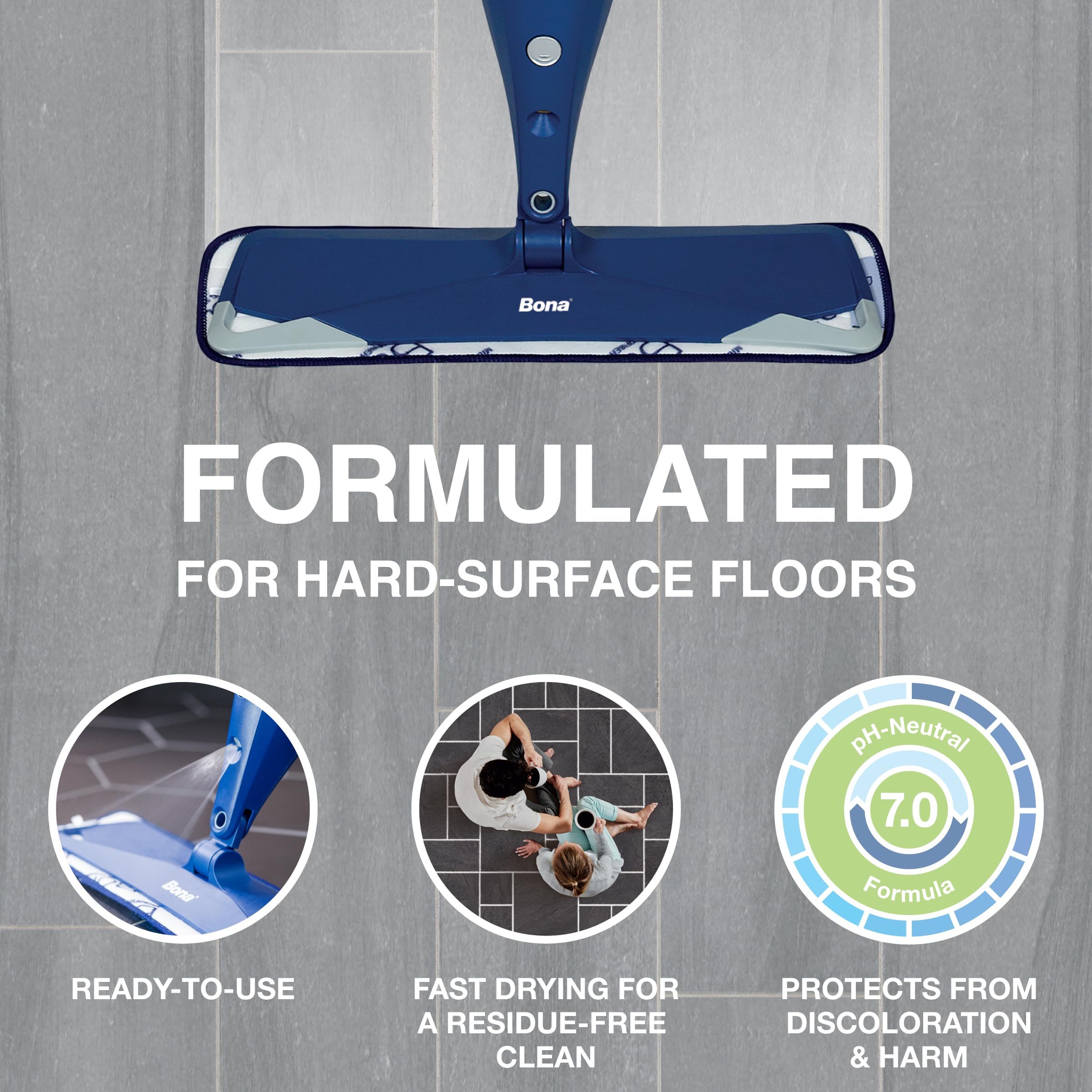 Bona safety label indicating pH-neutral formula for stone and LVT
