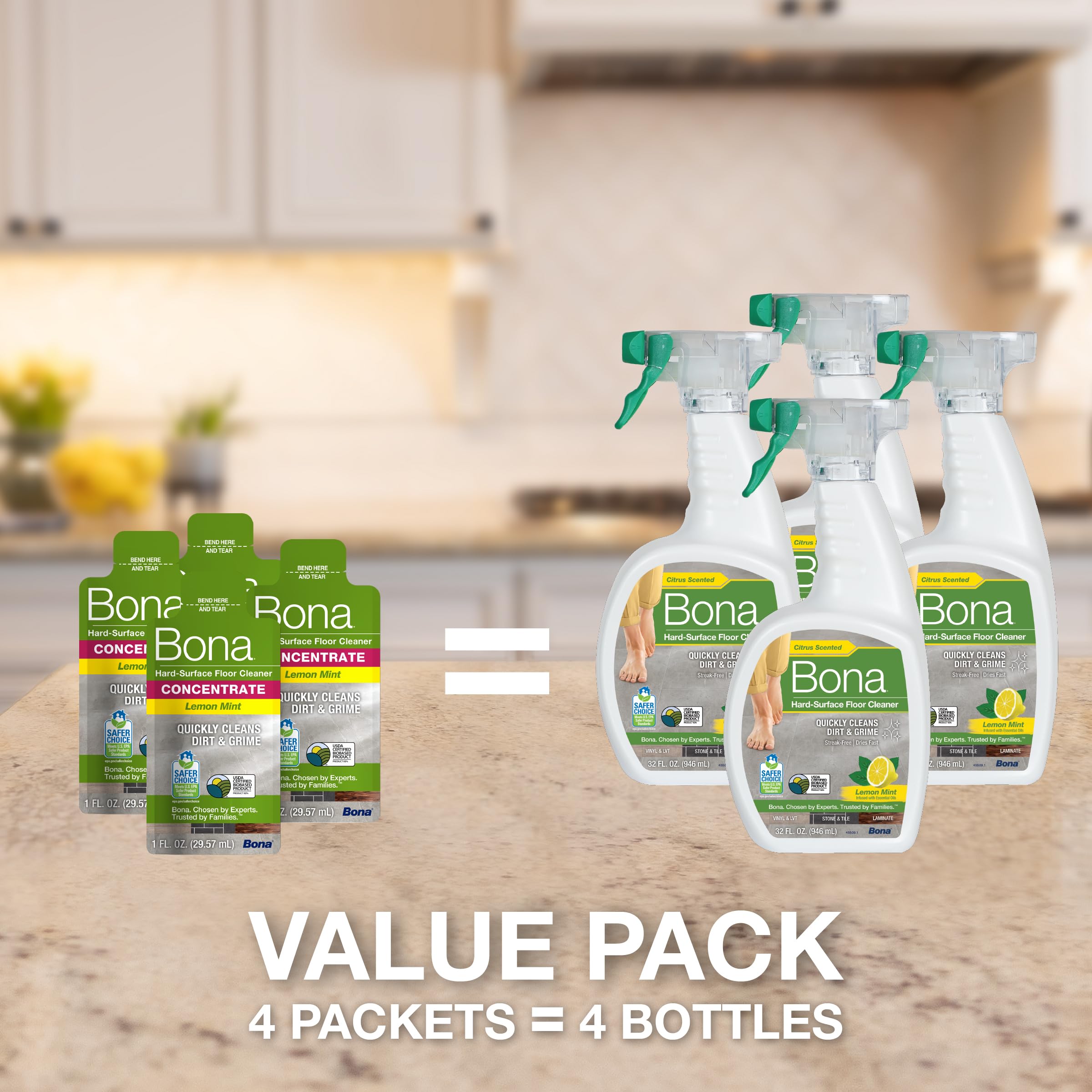 Bona concentrate pouch ready to mix with water for easy refills