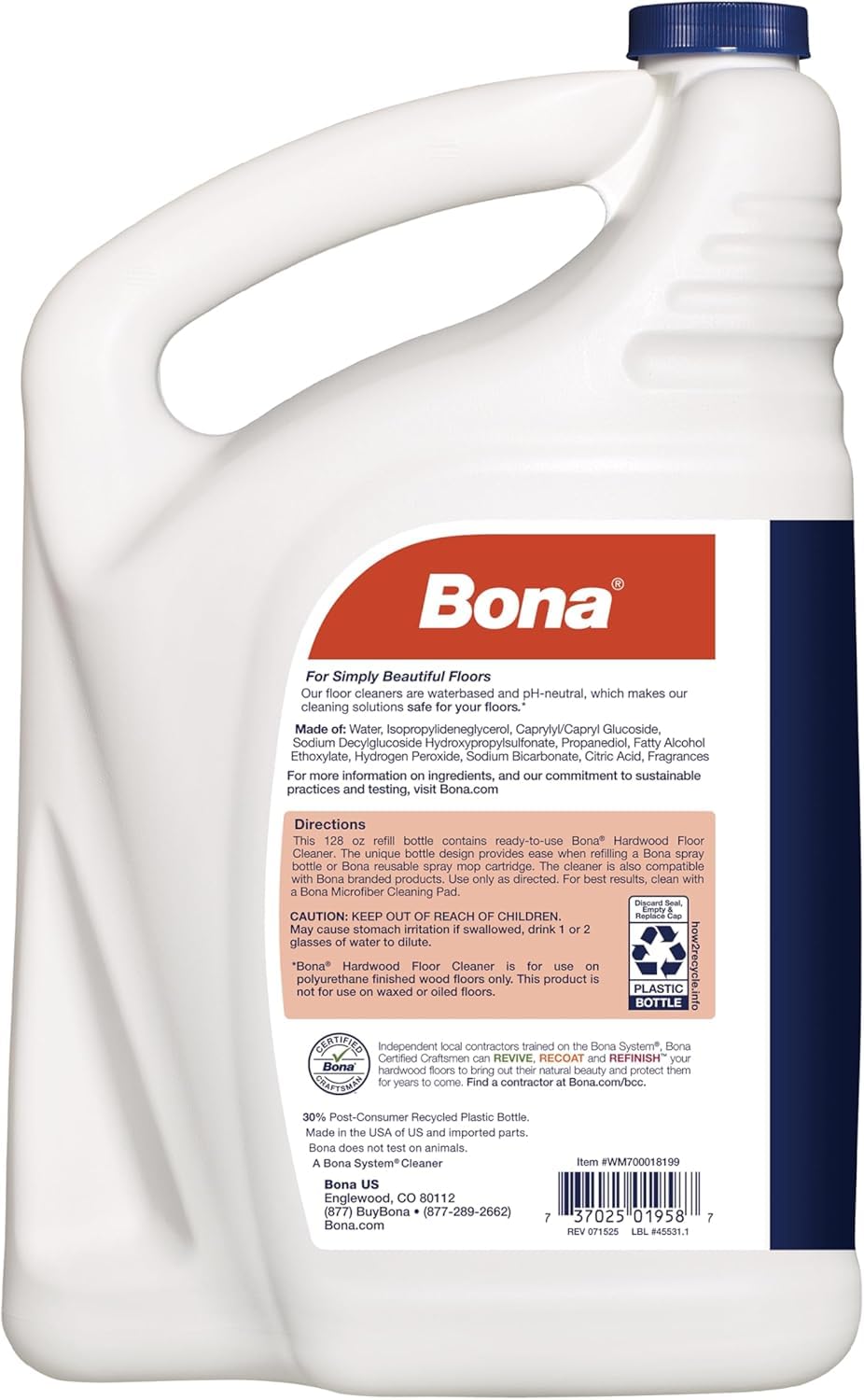 Bona refill bottle pouring with splashless design for controlled refills.