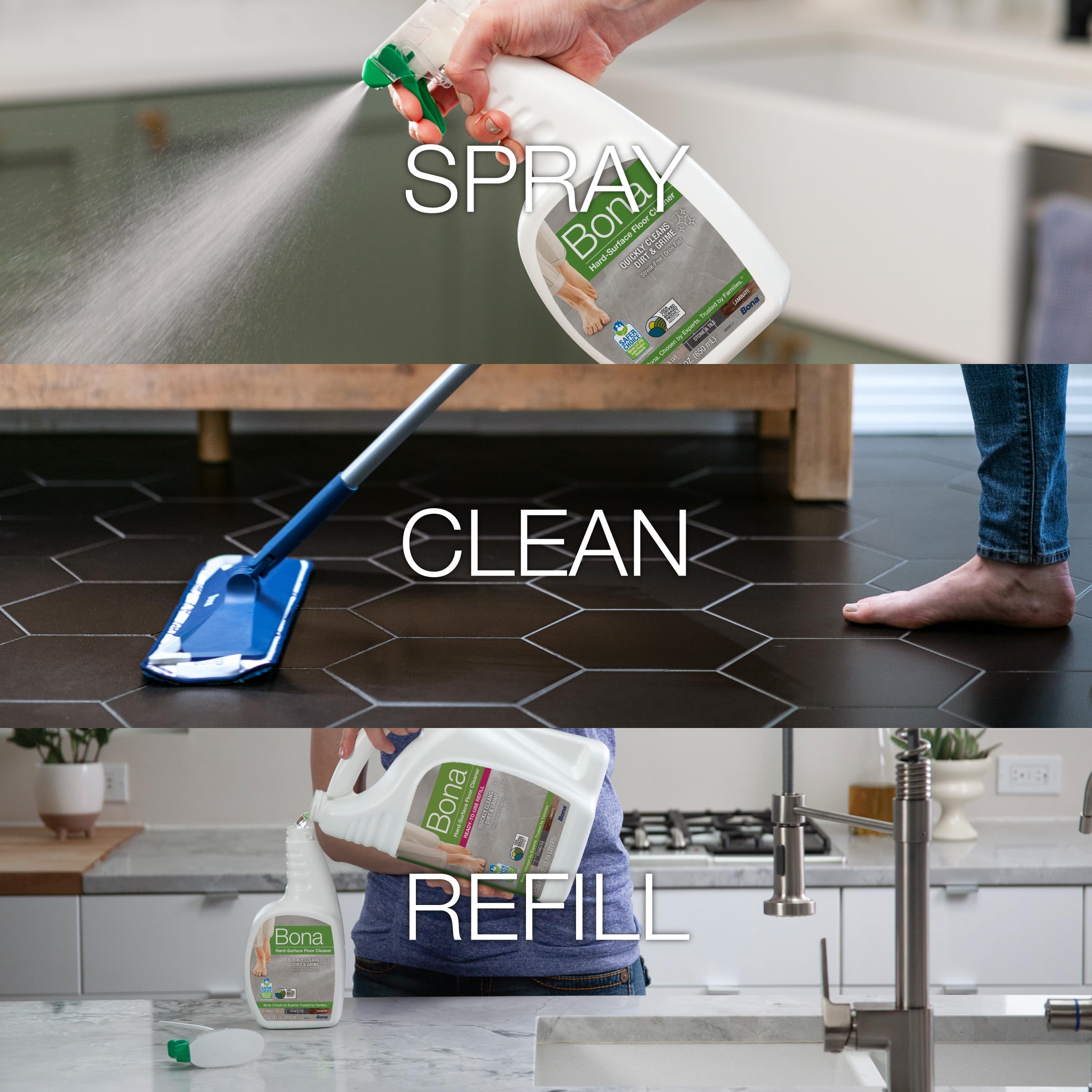 Bona refill-packaging visual suggests convenient refill options to reduce waste.