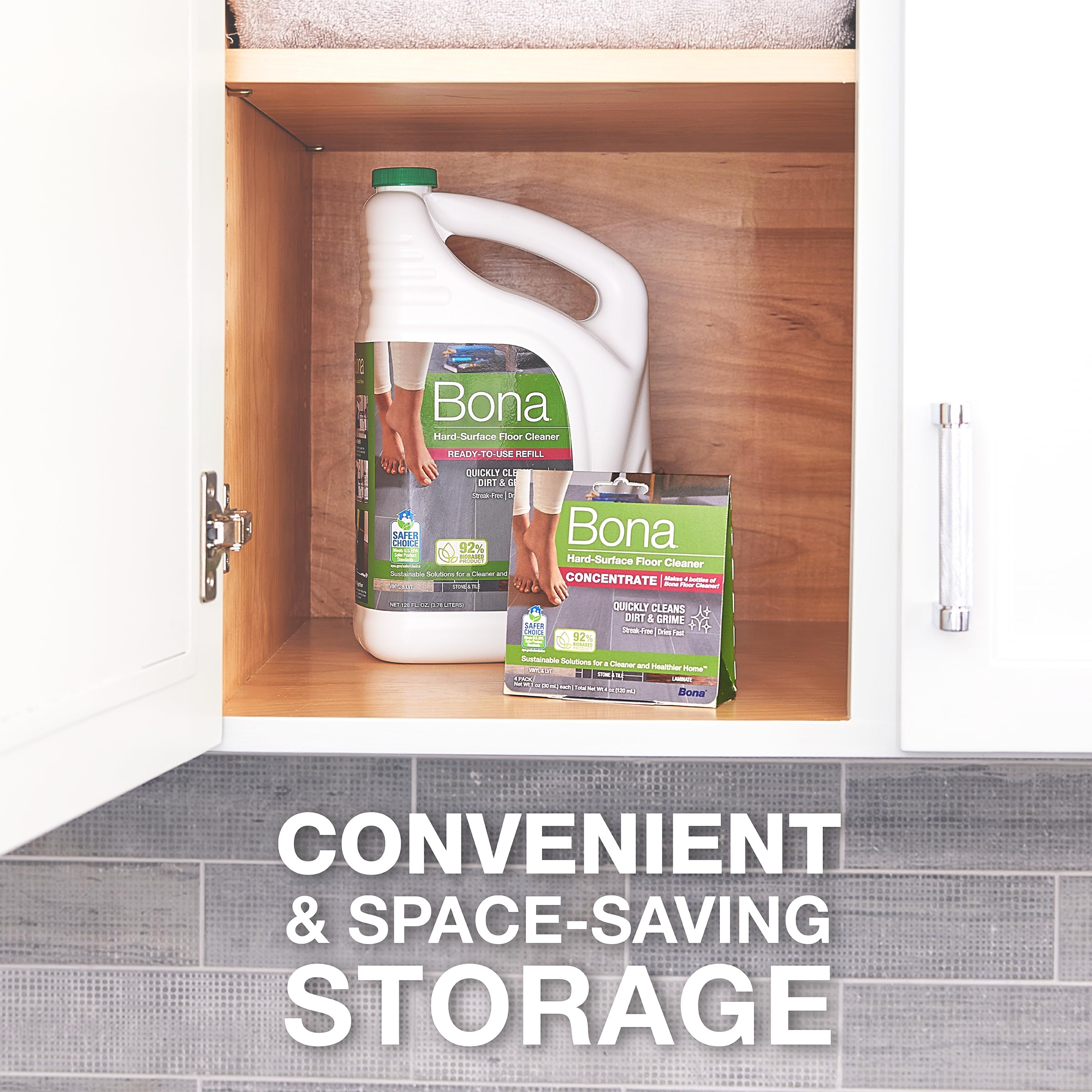 Bona cleaner with 92% USDA biobased content and Safer Choice.