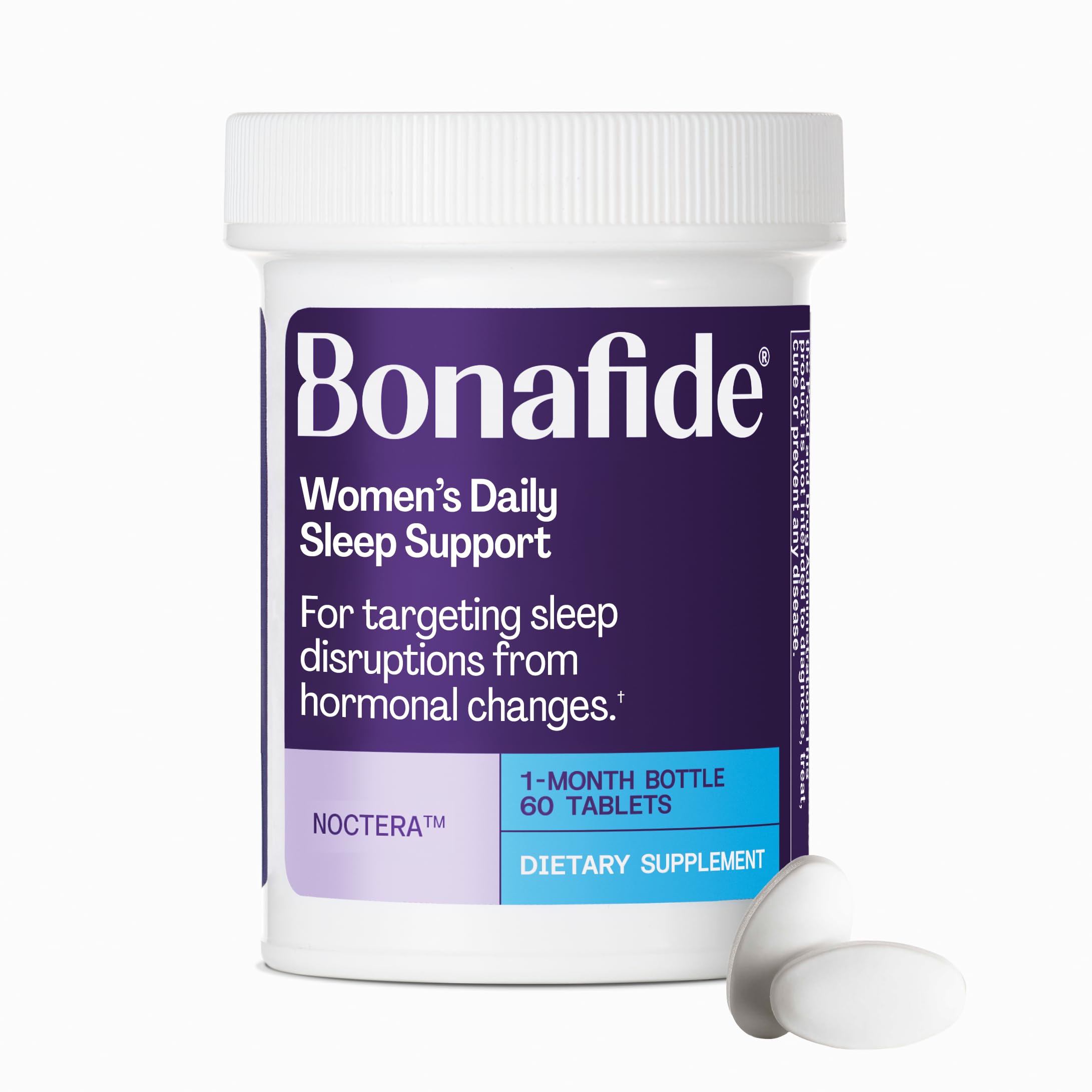 Bonafide Noctera bottle on nightstand supports calmer nights and hormone-related sleep.
