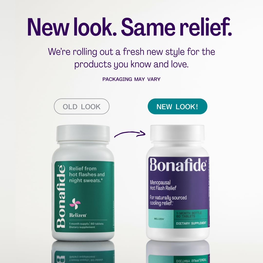 Bonafide Relizen packaging display highlighting hormone-free menopause support