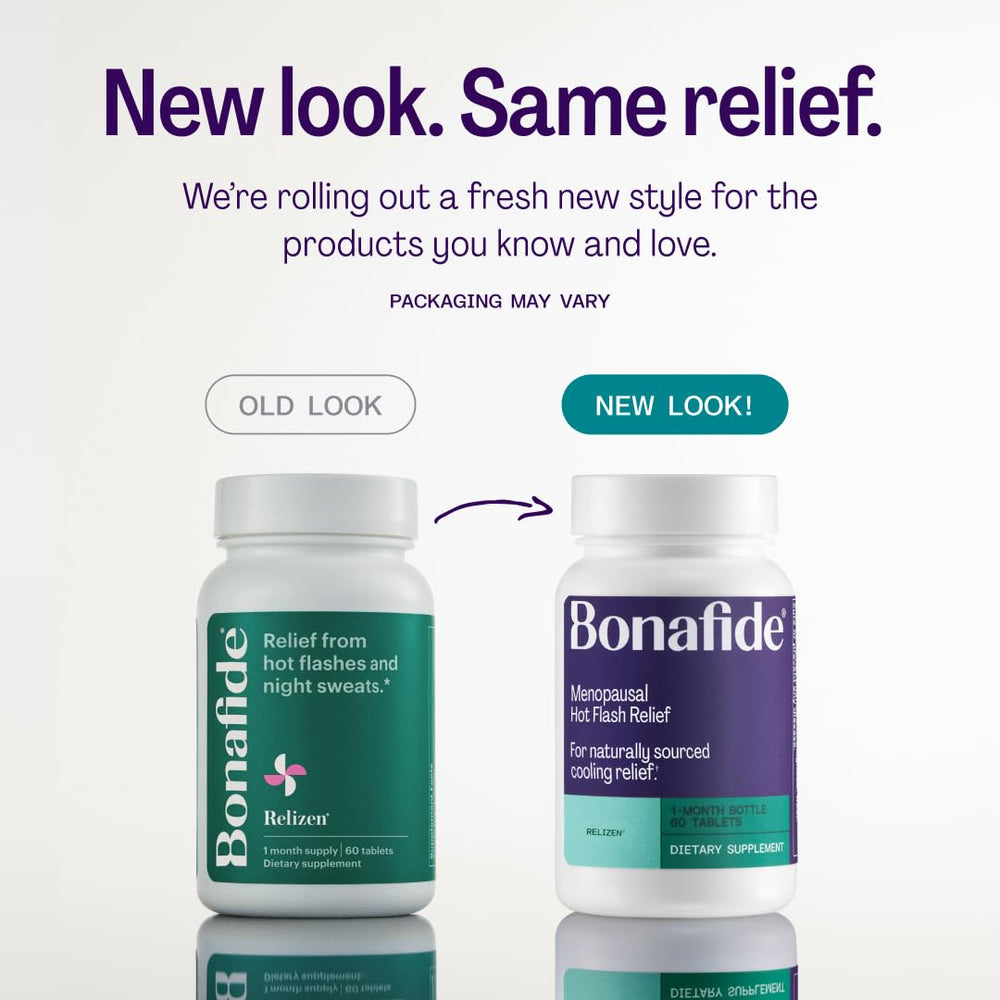 Bonafide Relizen packaging display highlighting hormone-free menopause support