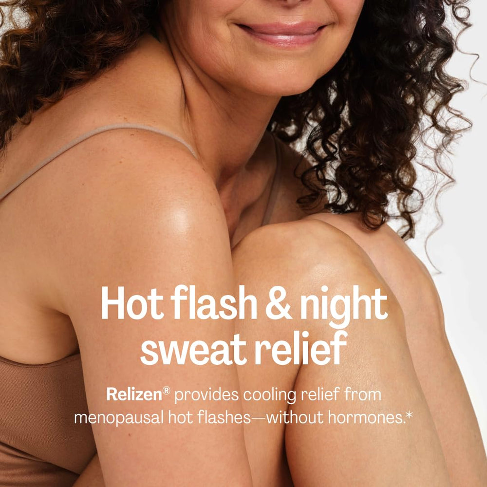 Relizen tablets close-up emphasizing plant-based, non-hormonal formula