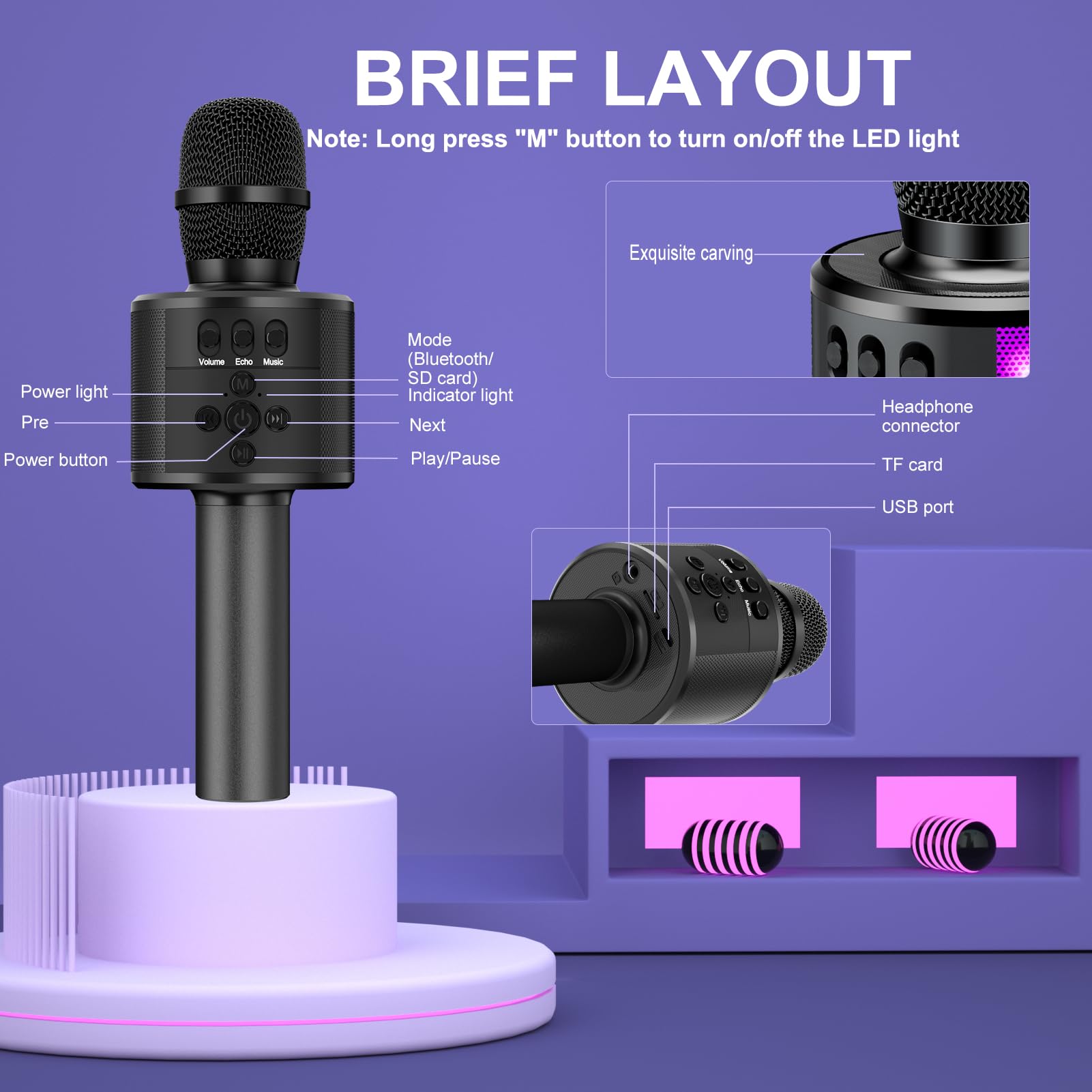 BONAOK Q78 offers 4-in-1 features: mic, speaker, MP3, TF.