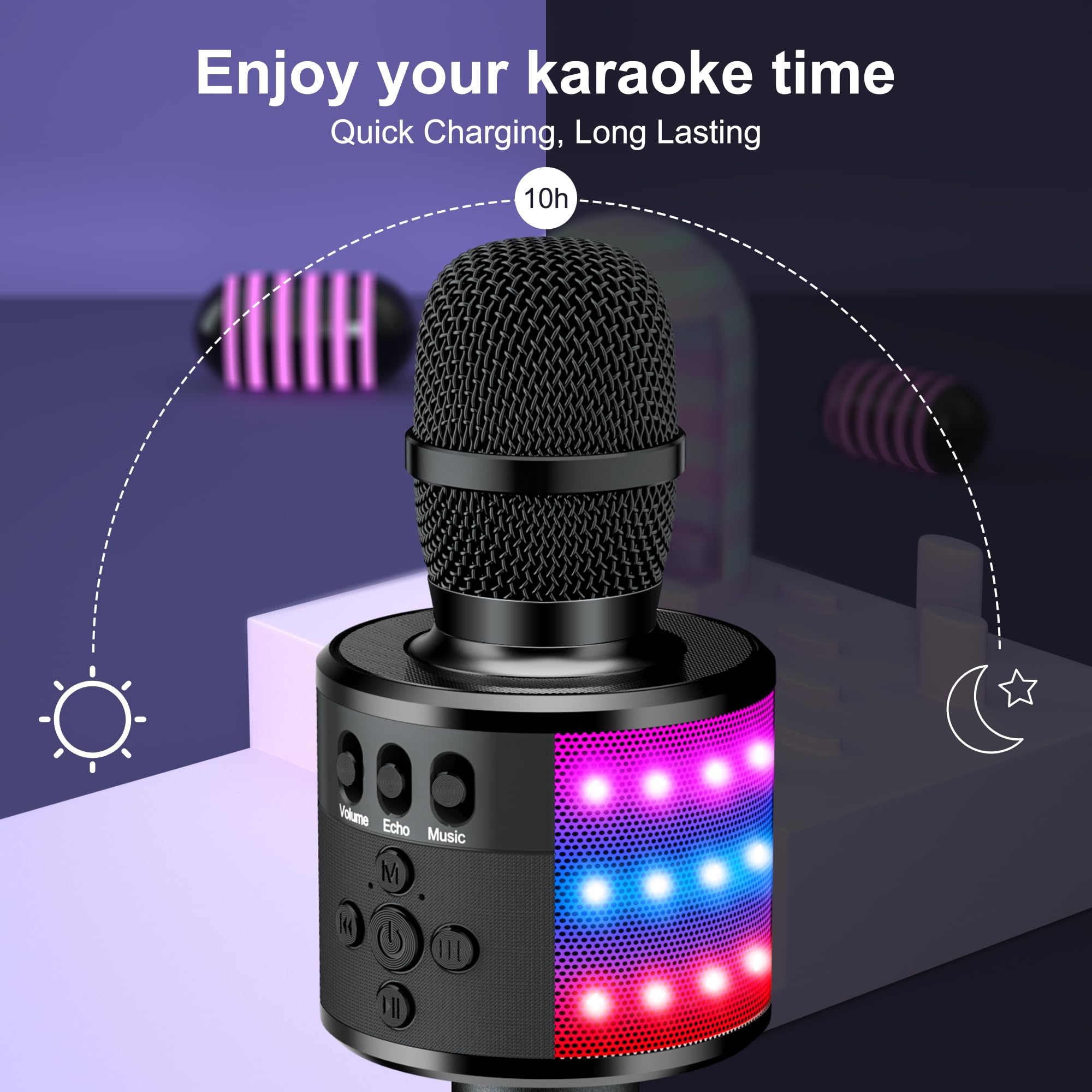 BONAOK microphone with built-in speaker for portable karaoke sessions.