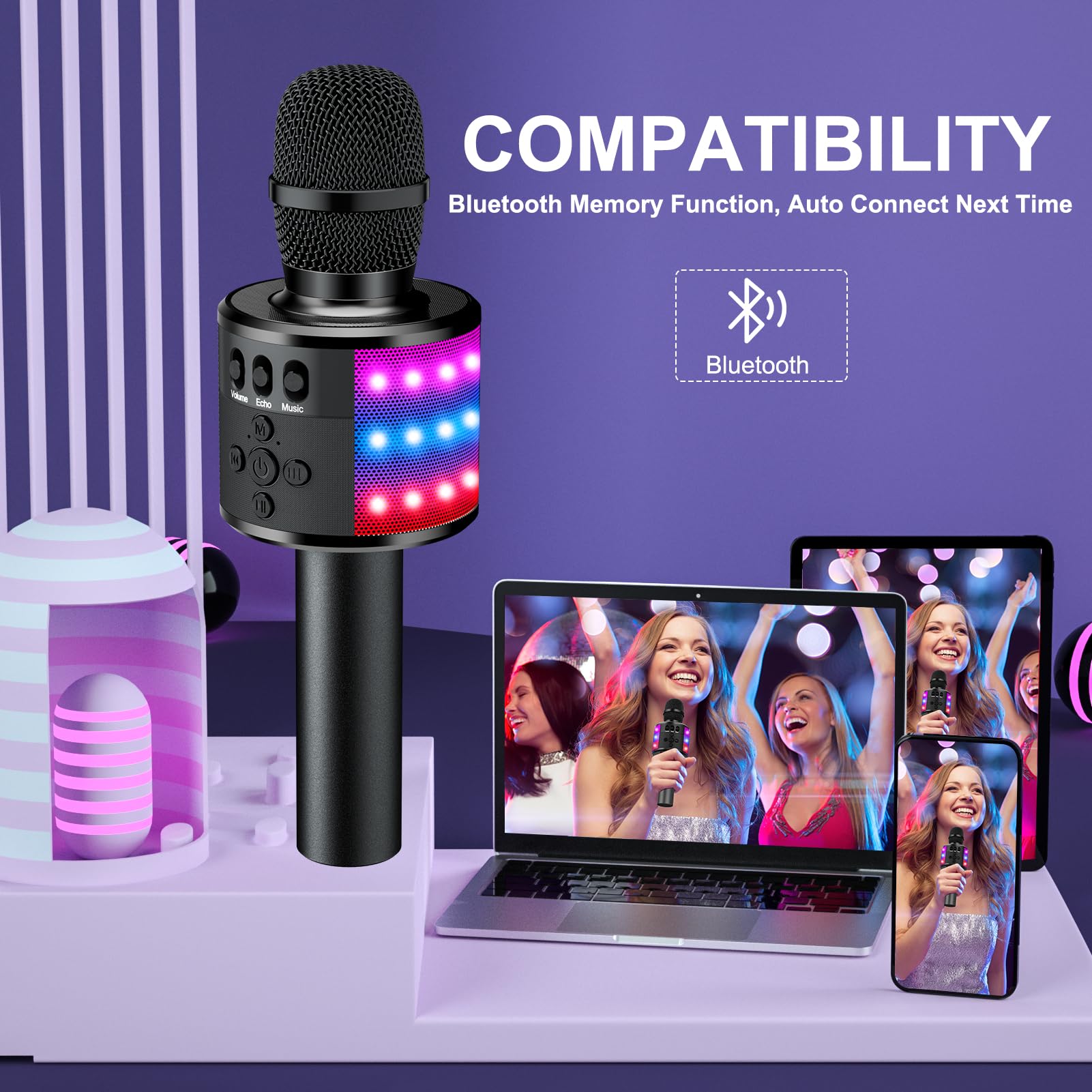 BONAOK mic features echo effects to enhance live performances.