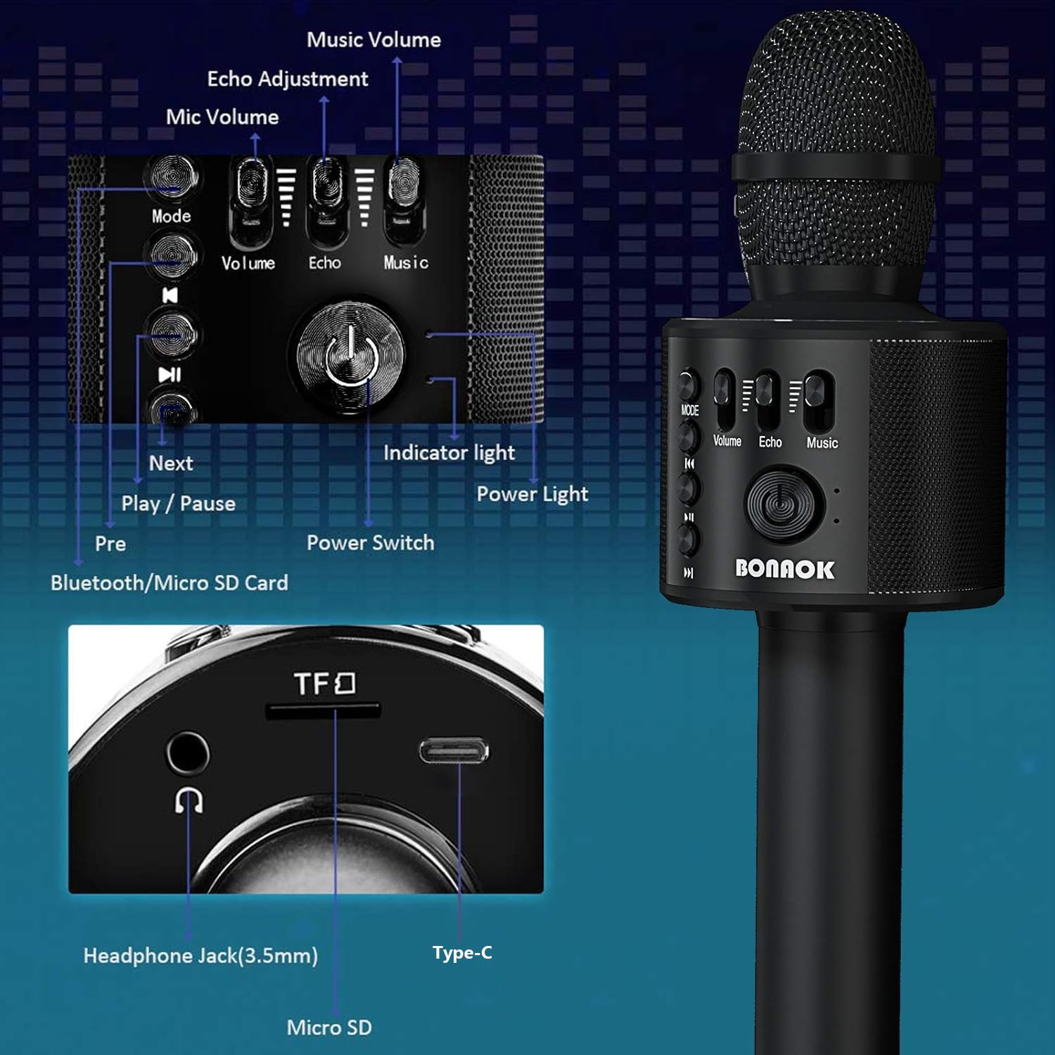 BONAOK MP3 player function for offline music playback and quick playlist access