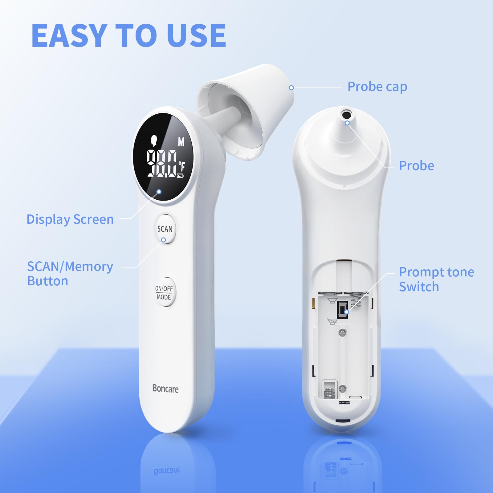 Boncare dual mode ear and forehead thermometer for all ages