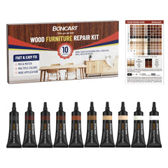 Boncart repair kit with ten color fillers for seamless wood color matching.
