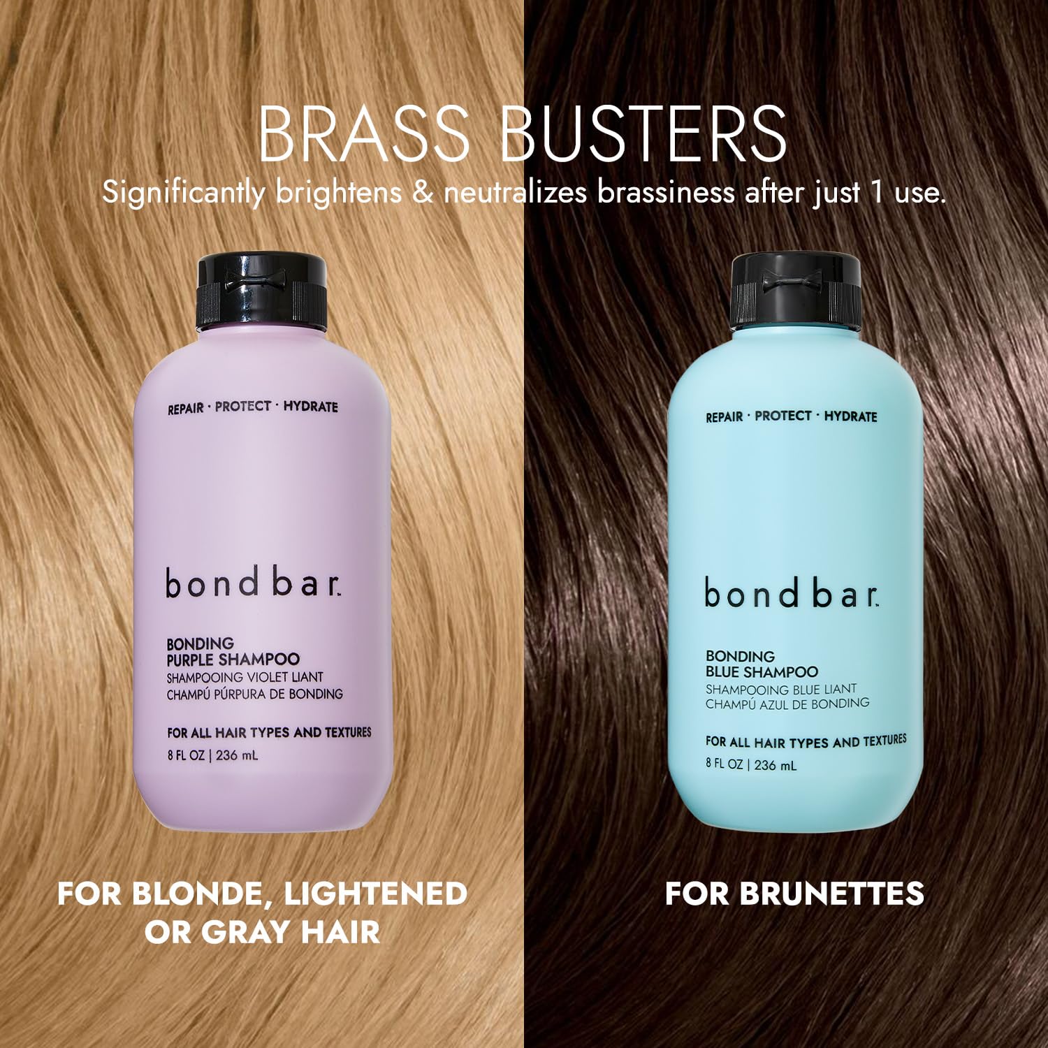 Bondbar Purple Brightening Shampoo packaging showing recycling symbol for eco-conscious choice