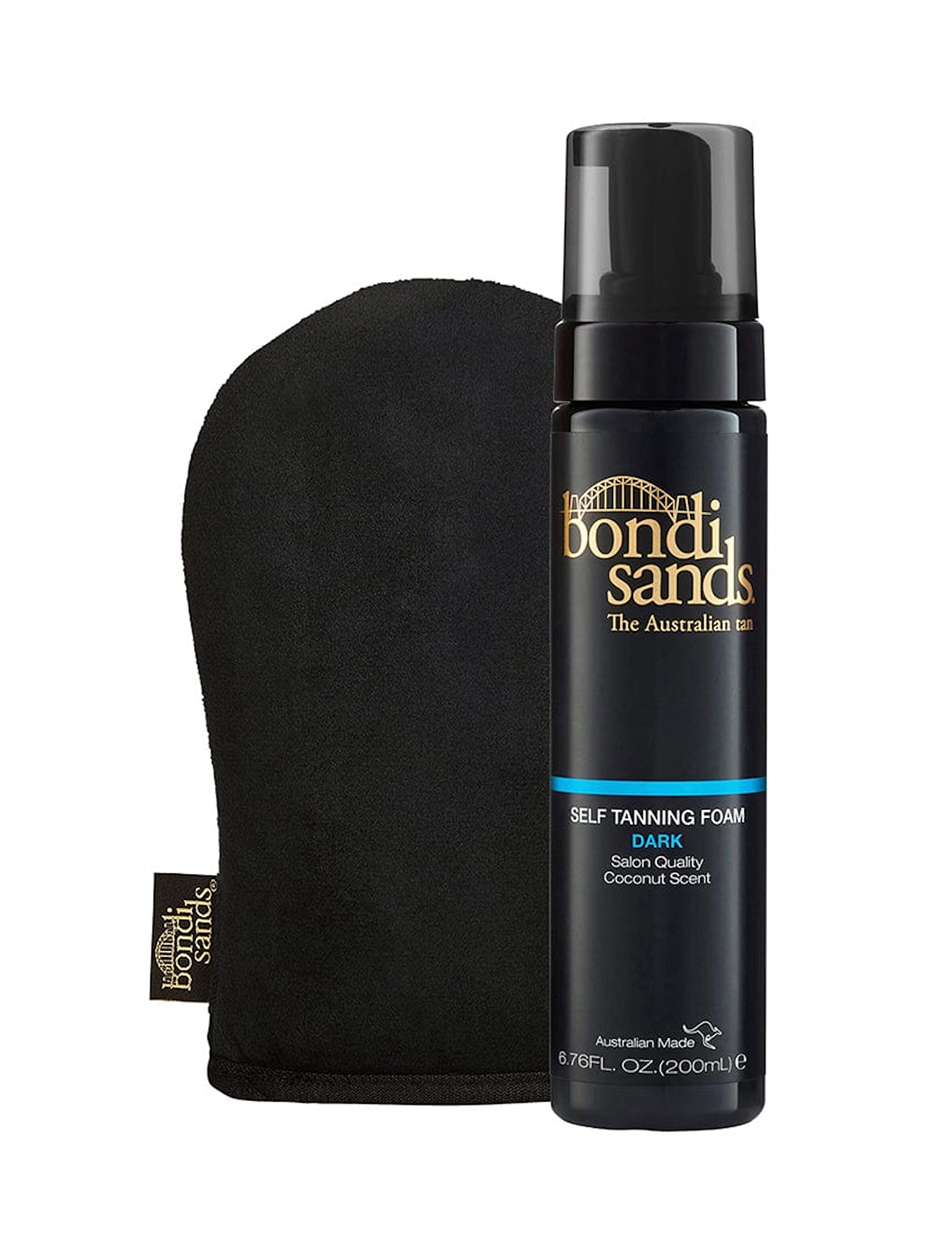 Bondi Sands dark self tanning foam bottle for an even bronze finish.