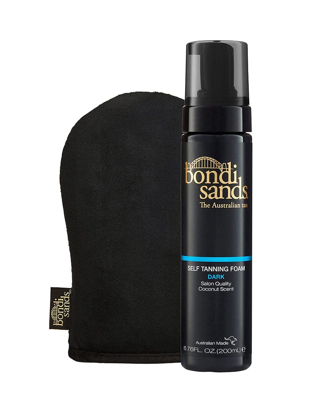 Bondi Sands dark self tanning foam bottle for an even bronze finish.