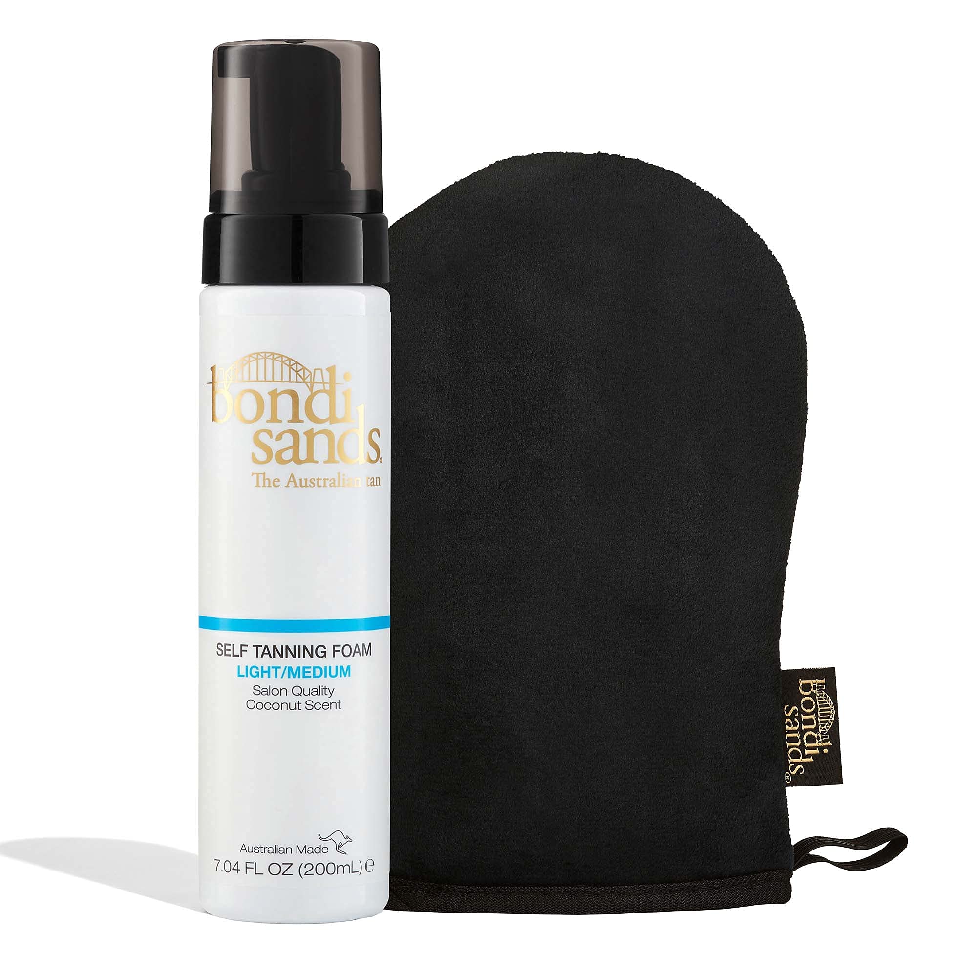 Bondi Sands Self Tanning Foam bottle showing lightweight formula for an even bronze.