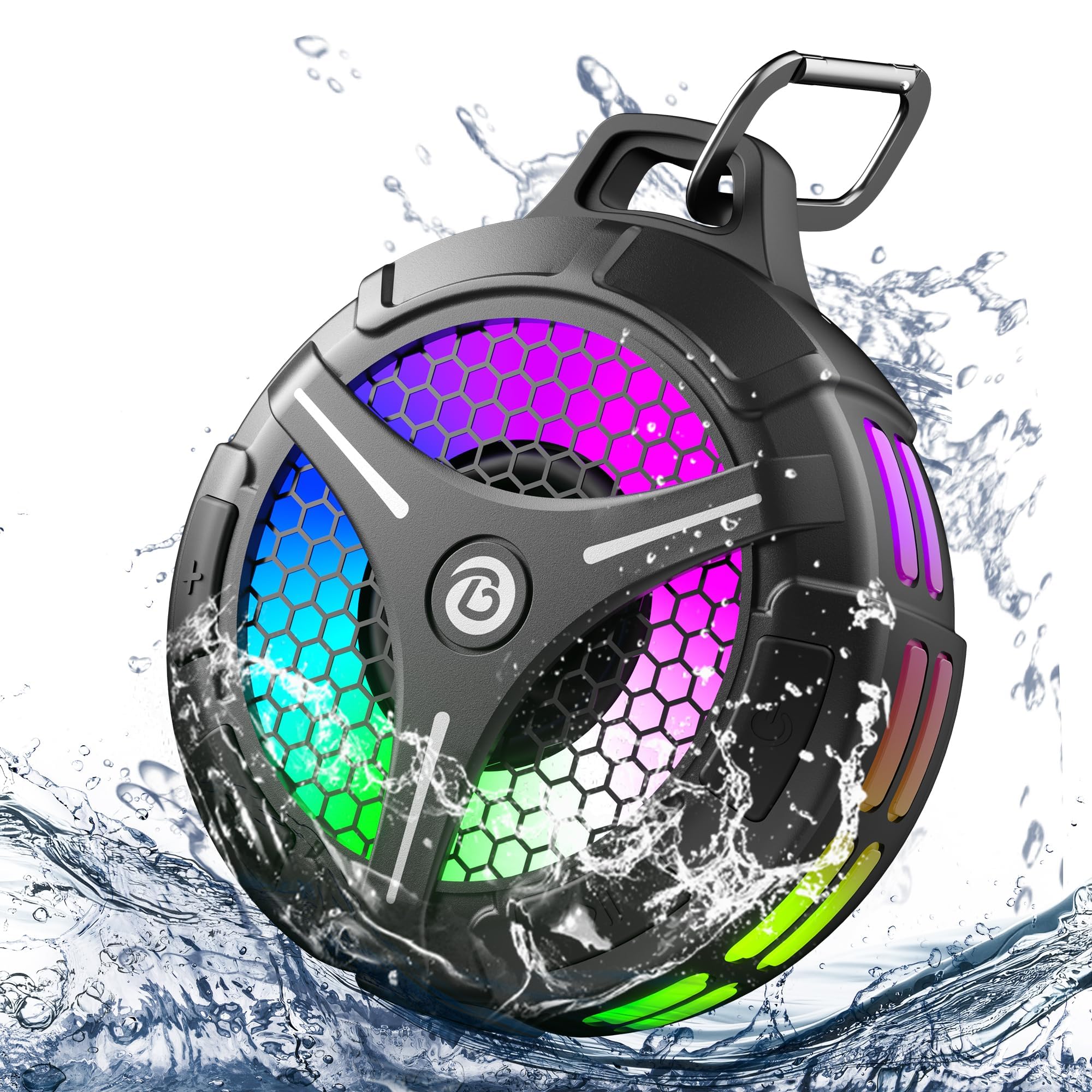 Bondidea shower speaker front view, compact waterproof design for bathrooms.
