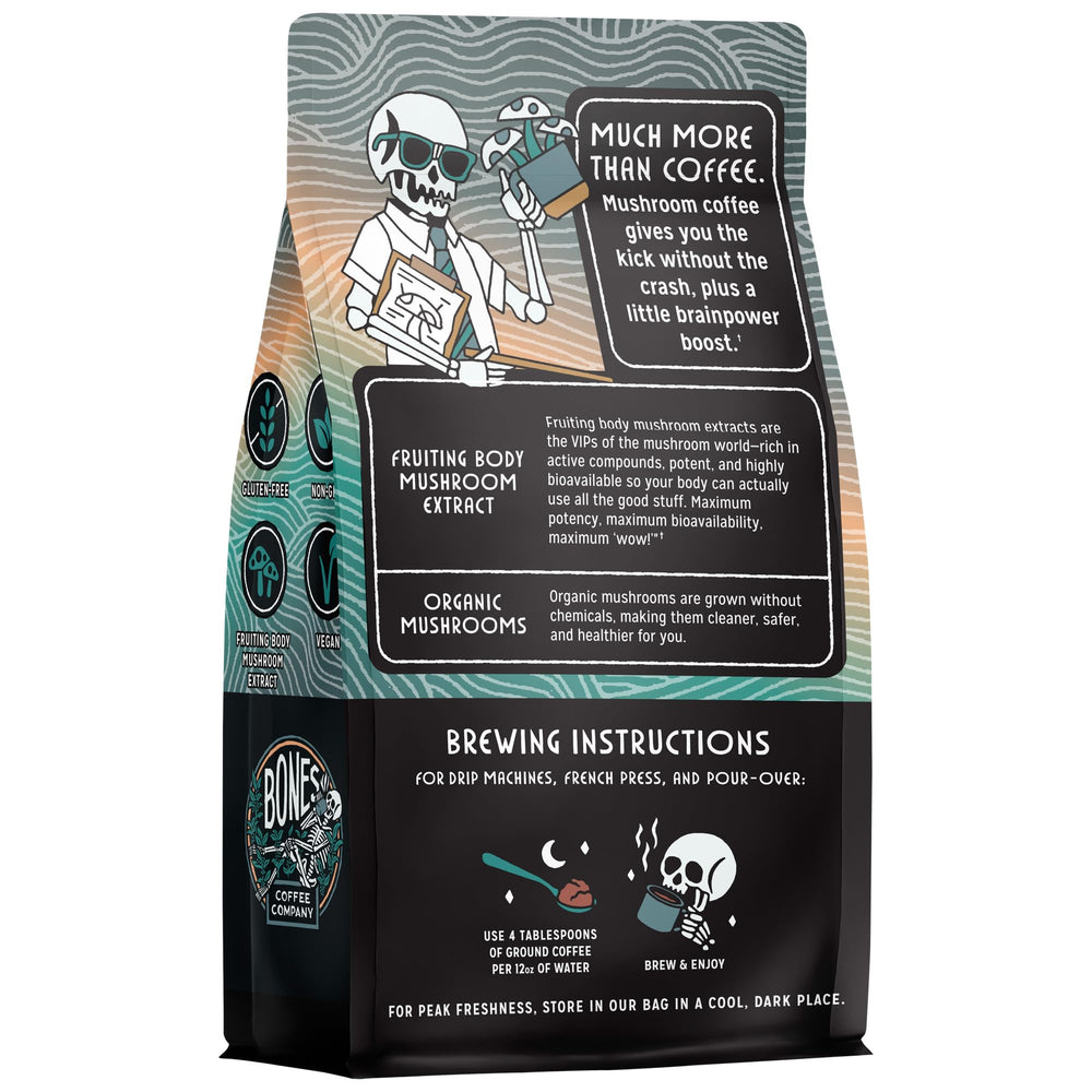 Bones Coffee Better Brain French press scene highlighting easy, quick energizing brew.