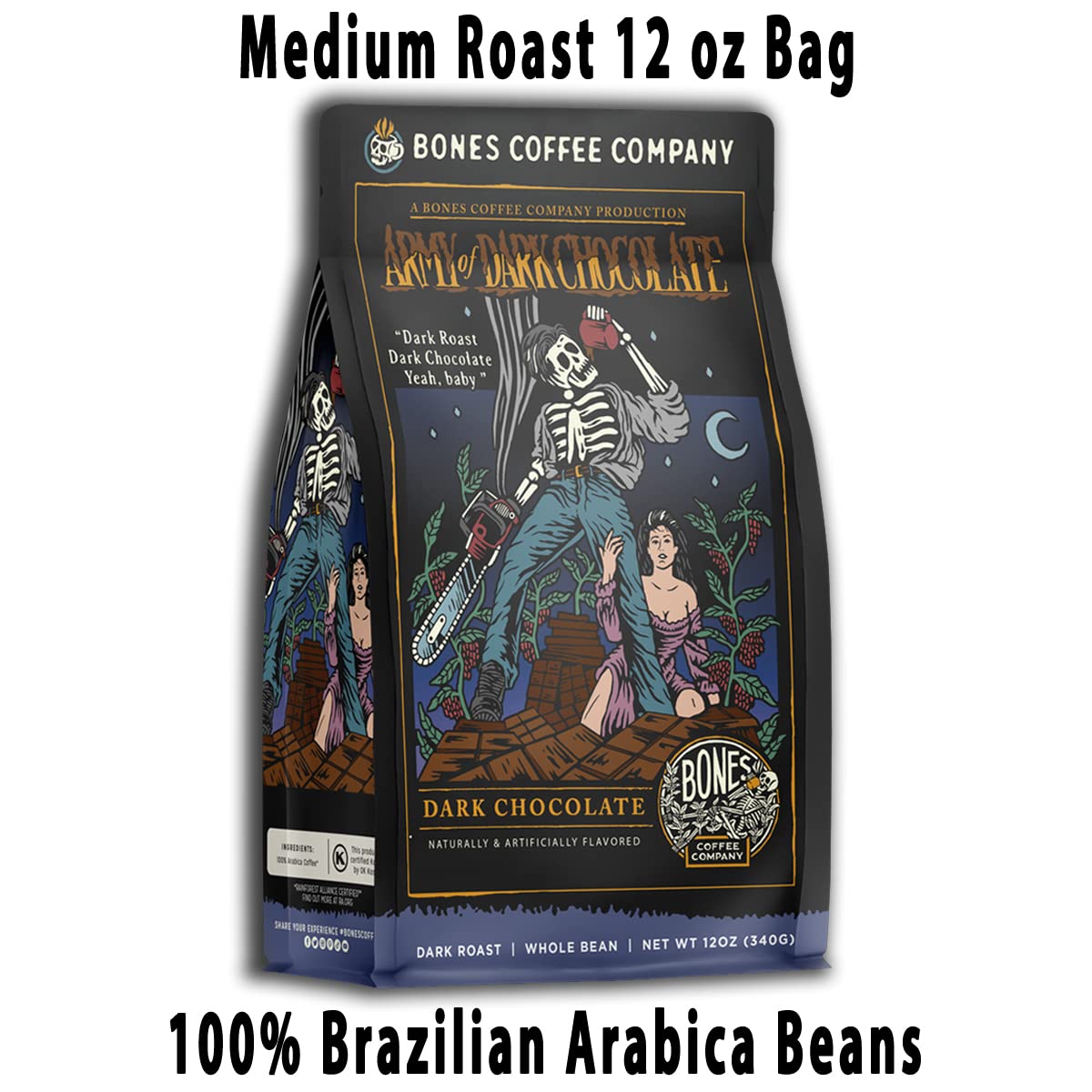 Bones Coffee Brazilian Arabica beans delivering smooth, low-acidity flavor for balanced cups