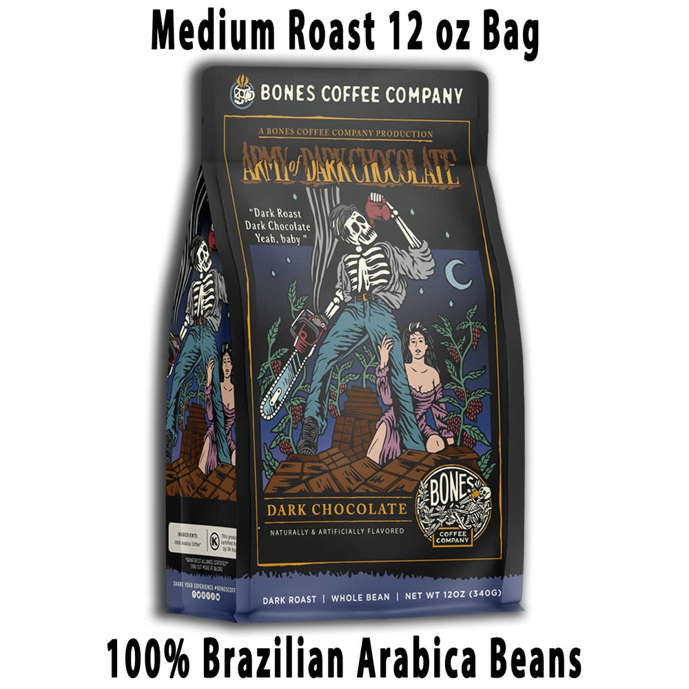 Bones Coffee Brazilian Arabica beans delivering smooth, low-acidity flavor for balanced cups