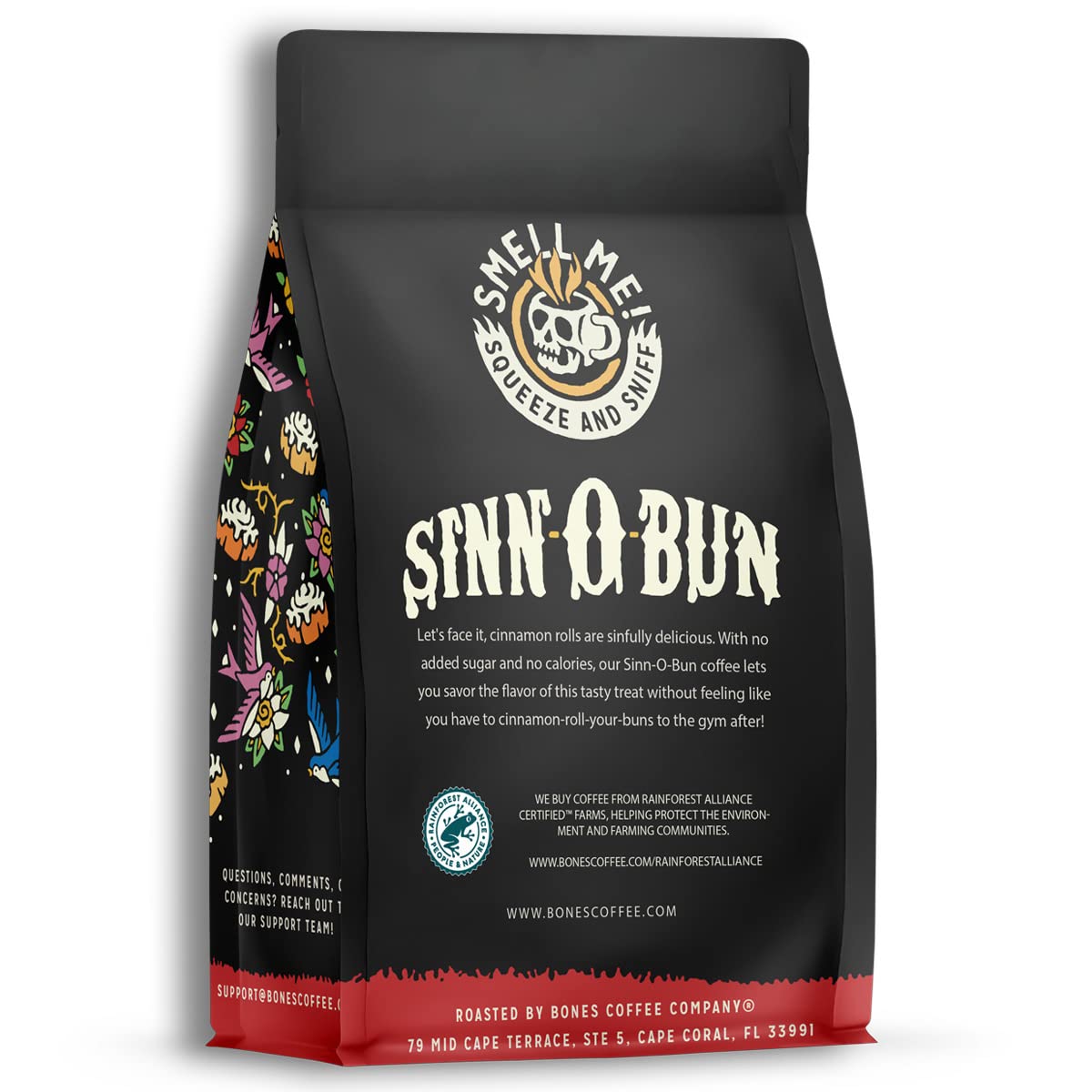 Bones Coffee Cinnamon Roll ground coffee ready for auto drip
