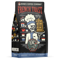 Bones Coffee Company French Toast ground bag highlights a rich aroma for auto drip mornings