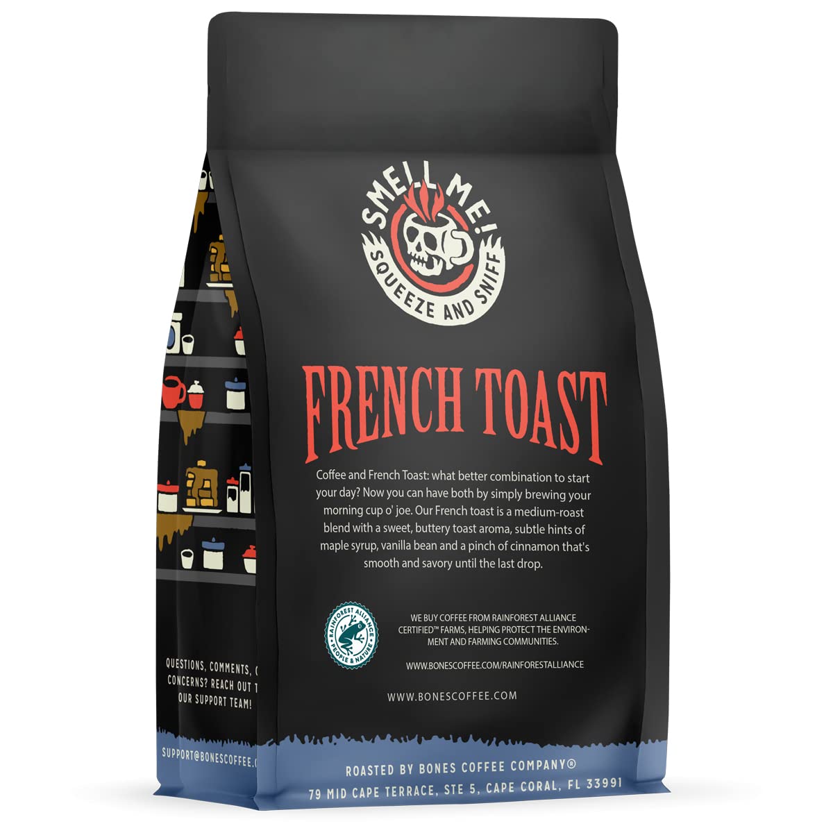 Bones Coffee Company French Toast aroma cup showcases sweet butter notes for cozy rituals