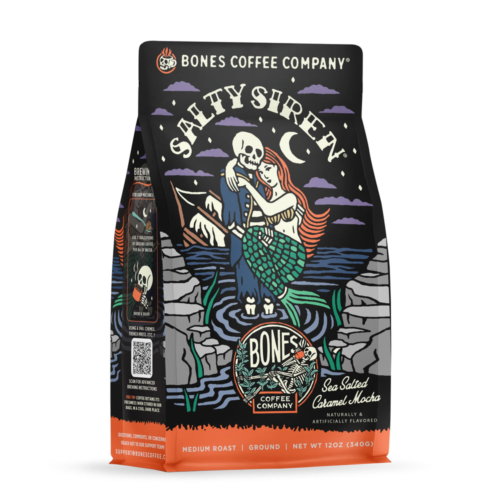 Bones Coffee Salty Siren bag with sea salt caramel aroma for mornings