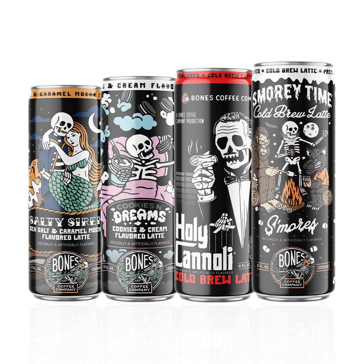Bones Coffee S'mores Latte 12-pack display on shelf
