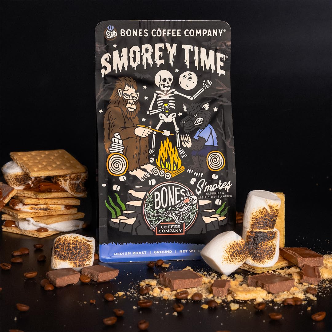 Bones Coffee S'morey Time ground coffee for auto drip brewing.