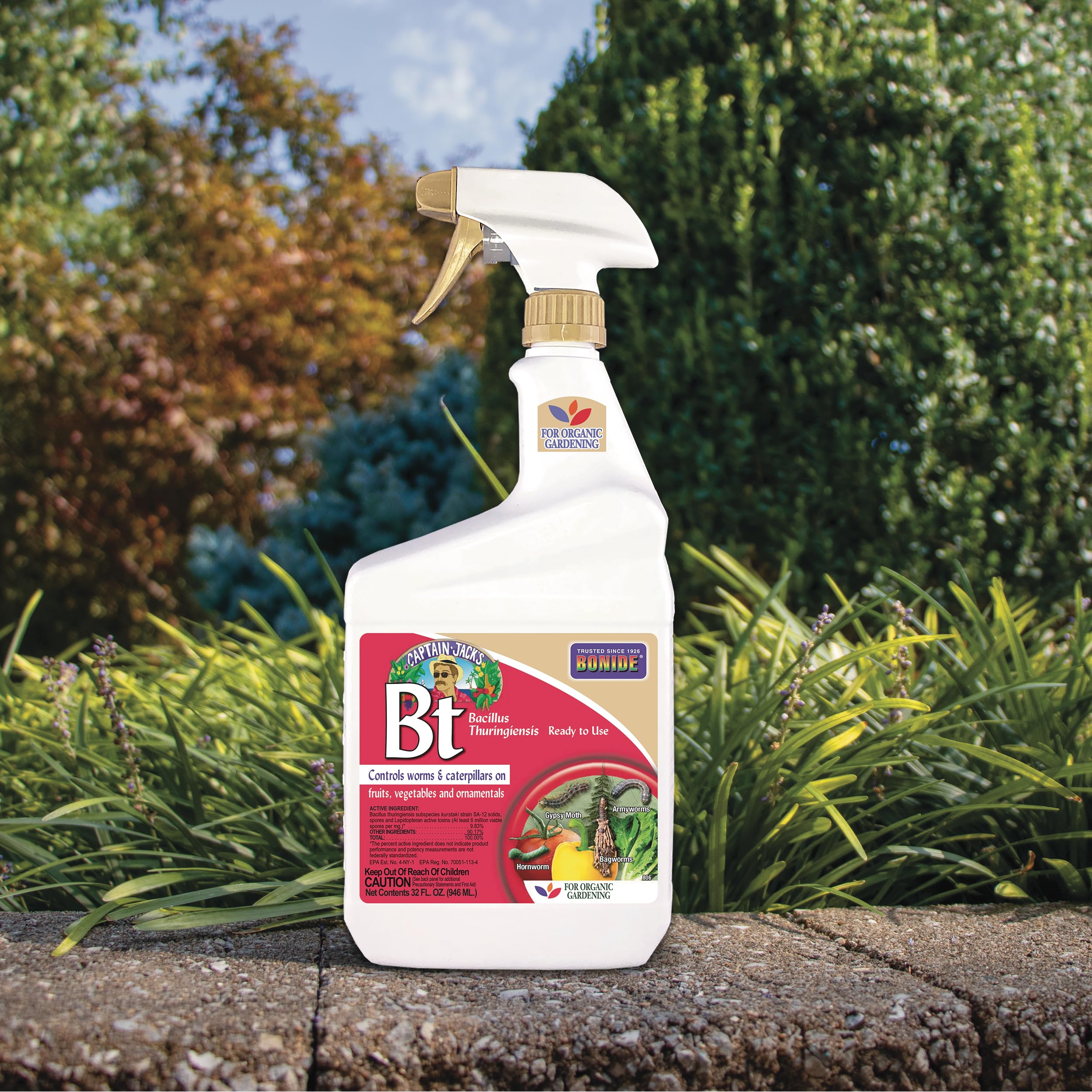 Captain Jack's Bt label-ready organic insect control for caterpillars.