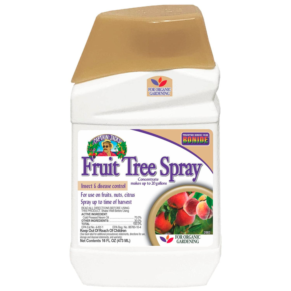 Bonide Captain Jack's Fruit Tree Spray bottle ready for organic pest control.
