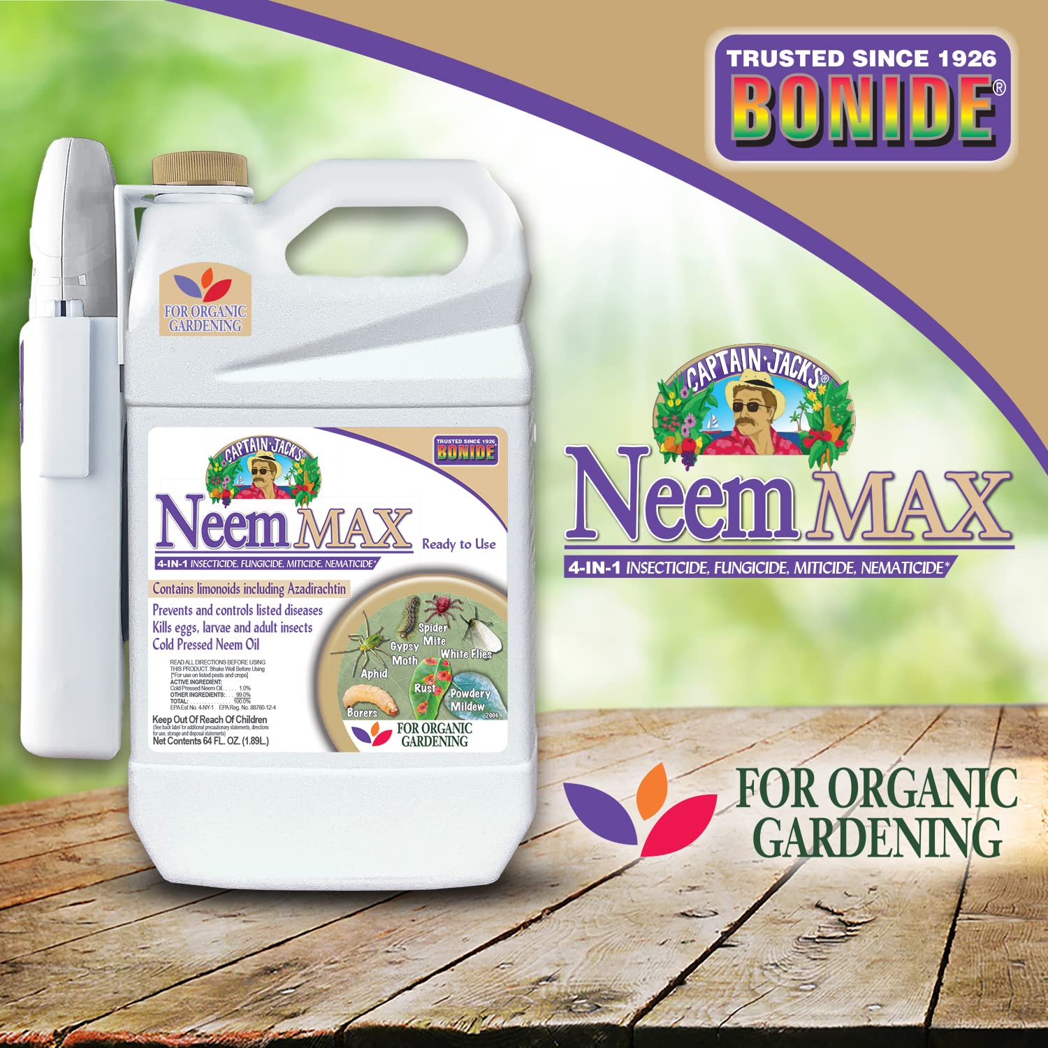 Neem Max coverage up to 500 square feet per gallon with easy spray