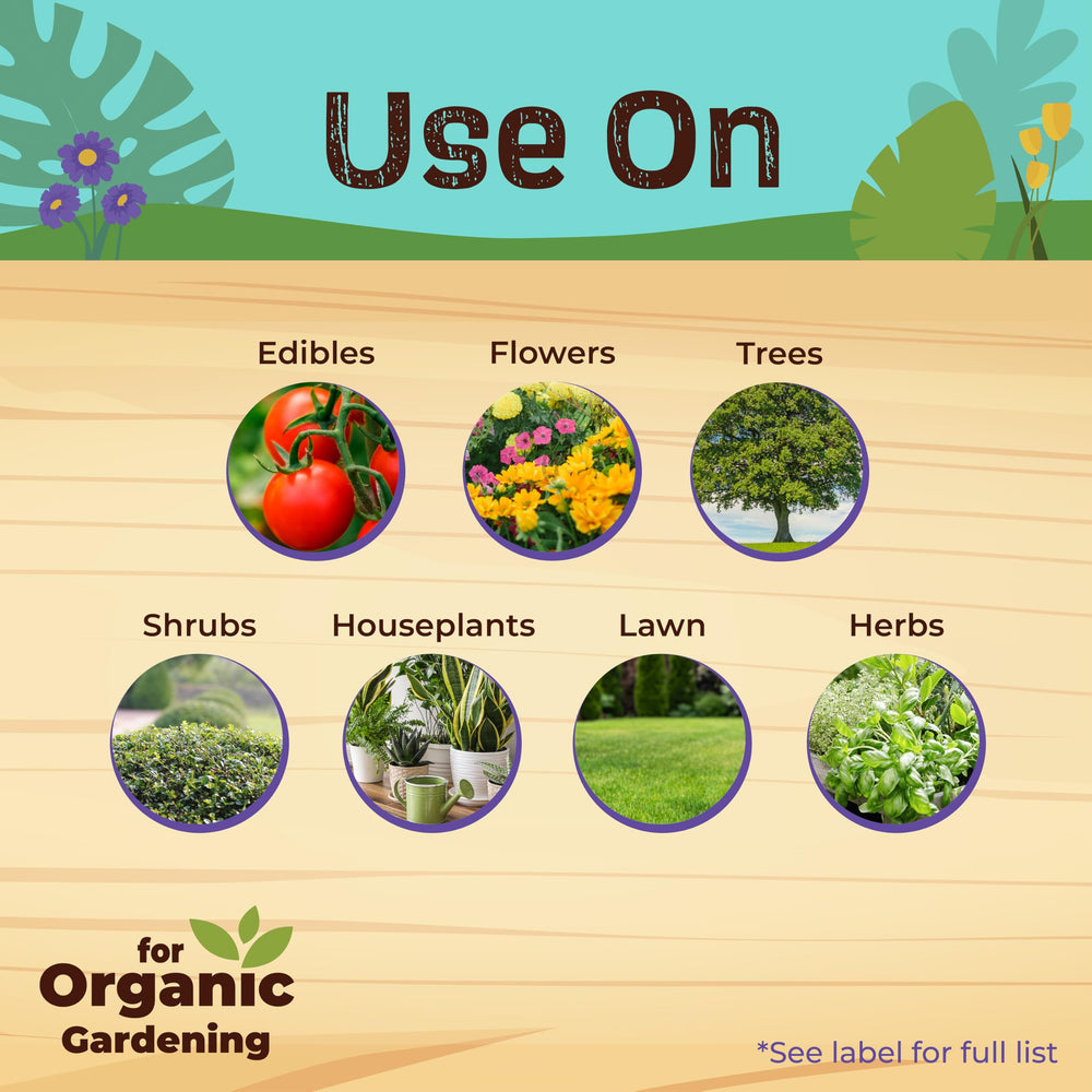 Organic neem oil solution supporting pest and disease prevention in an organic garden.