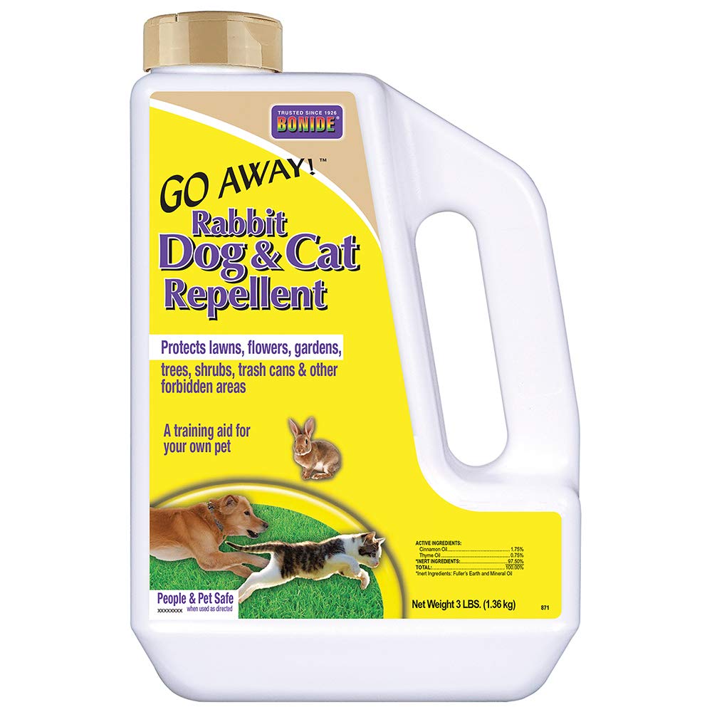 Bonide Go Away! granules with a dispense cap for easy outdoor application deterring animals
