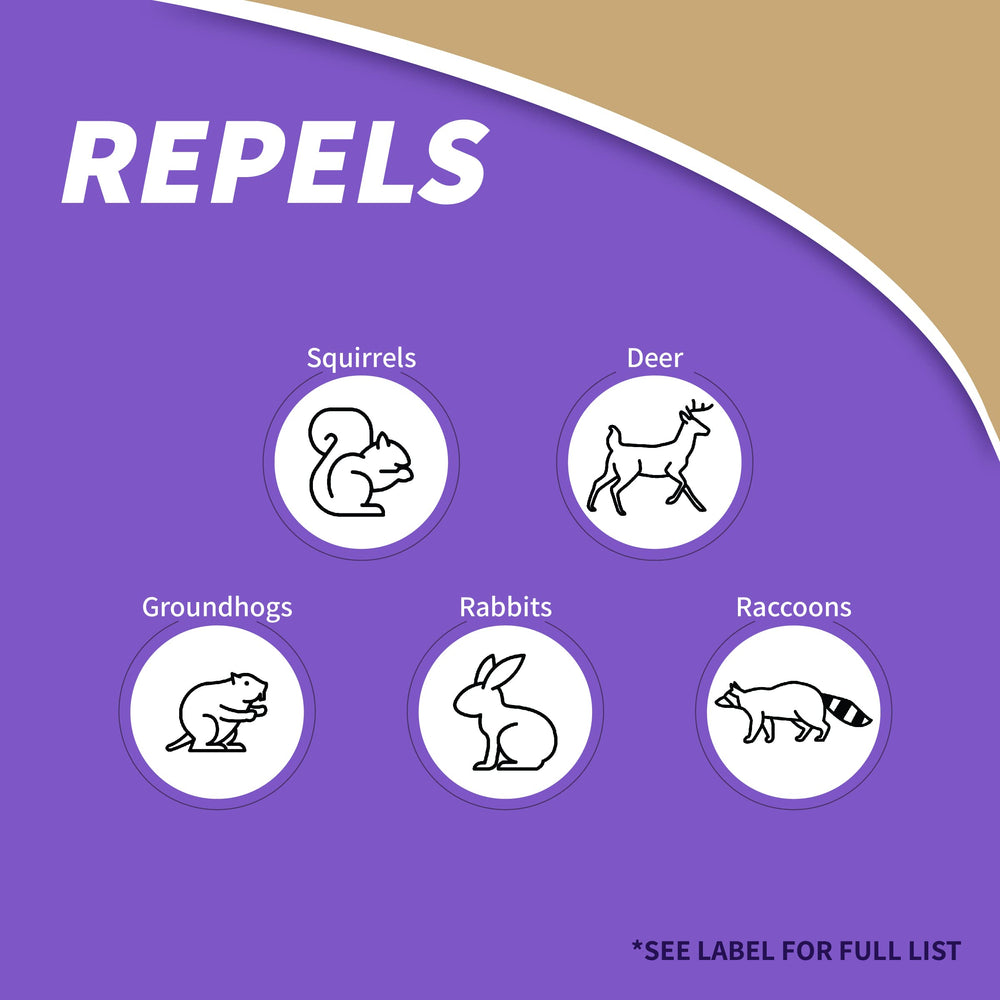 Bonide Repels-All granules sprinkled on soil deter pests in yards.