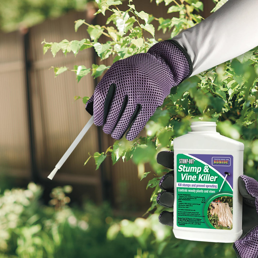 Bonide Stump-Out supports foliar spray use with hose-end or tank sprayers