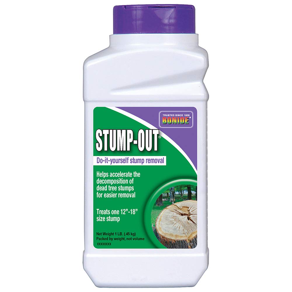 Bonide Stump-Out Granules packaging label for DIY stump removal.