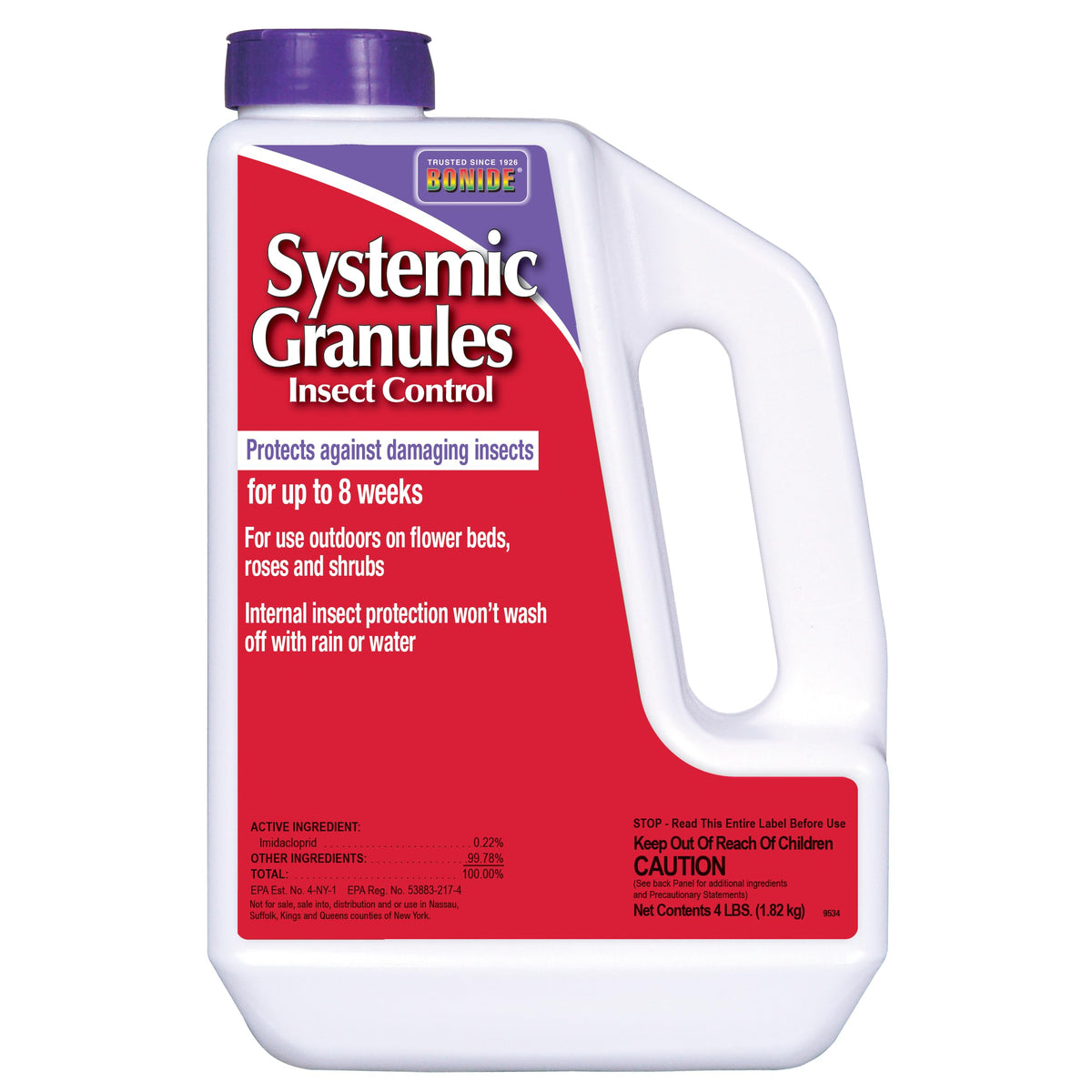 Bonide Systemic Insect Control Granules bag image showing ready-to-use outdoor protection.