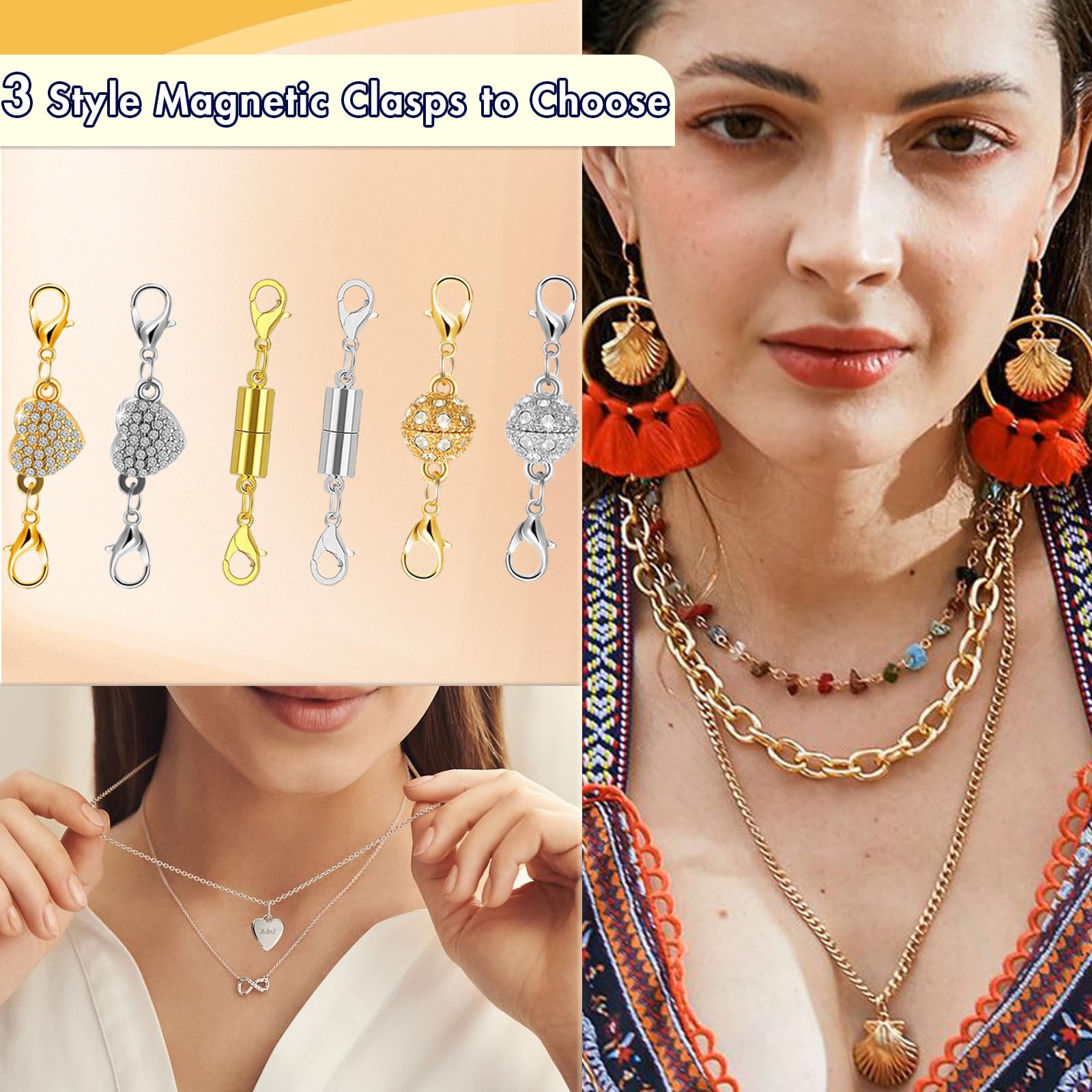 Bonison necklace extender with magnet in silver offers easy wear.