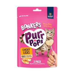 Bonkers Purrpops cat enjoying treat; highlights bonding moment during snack time.